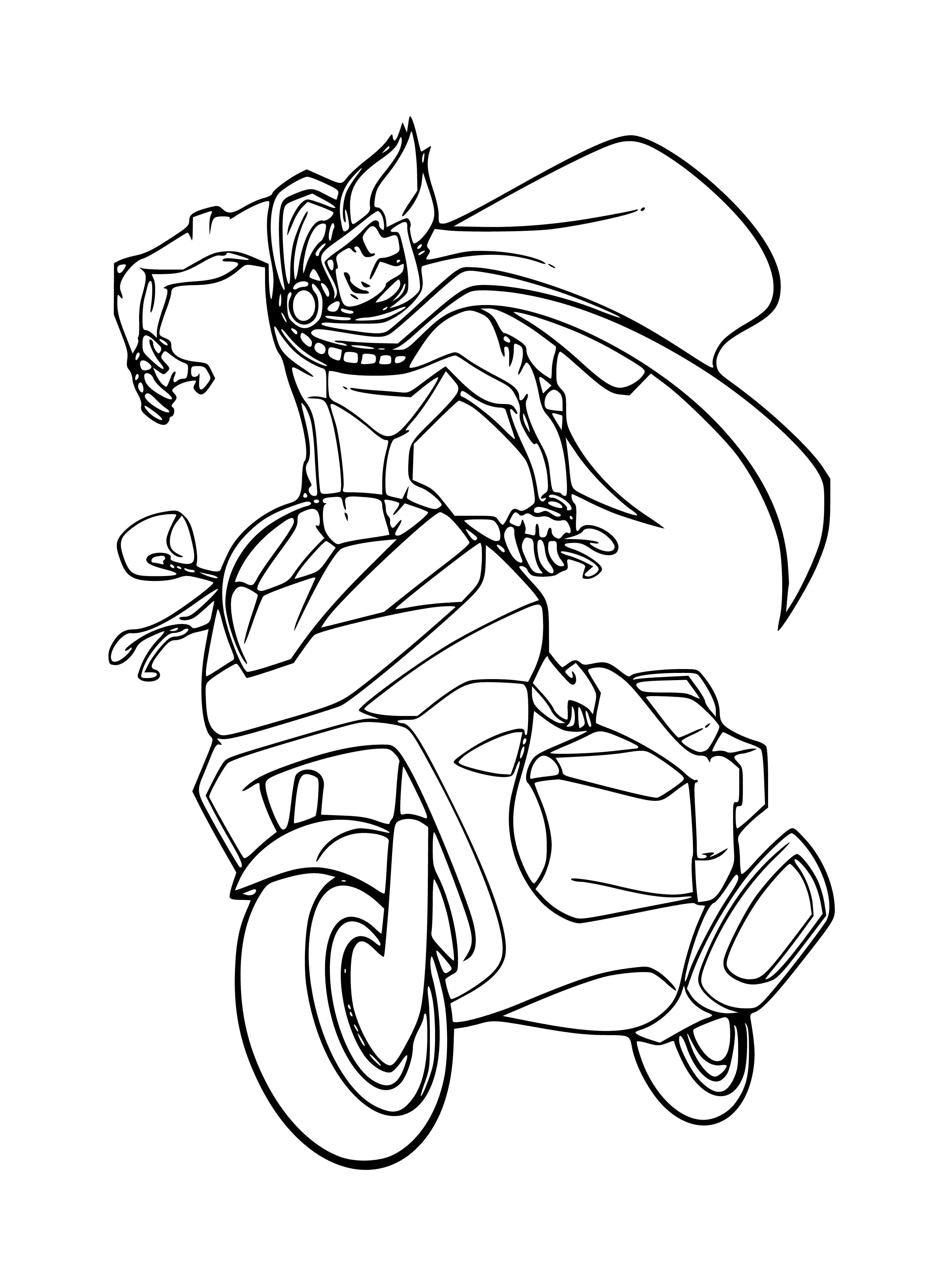 Character from Winx on a motorcycle in coloring book