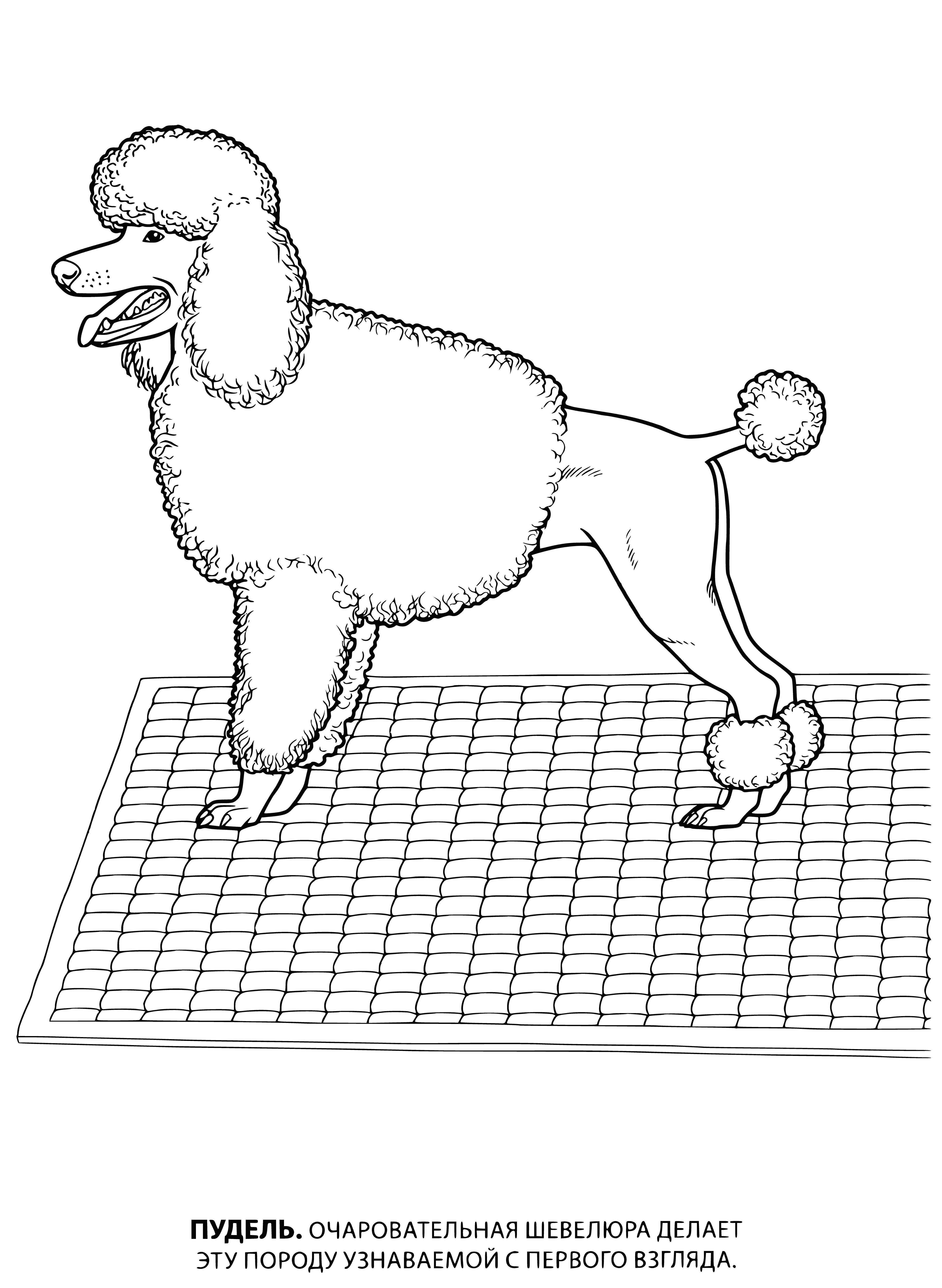 coloring page: Small to medium sized dog, dense and curly coat. Intelligent, active, and good at sports. #Poodle