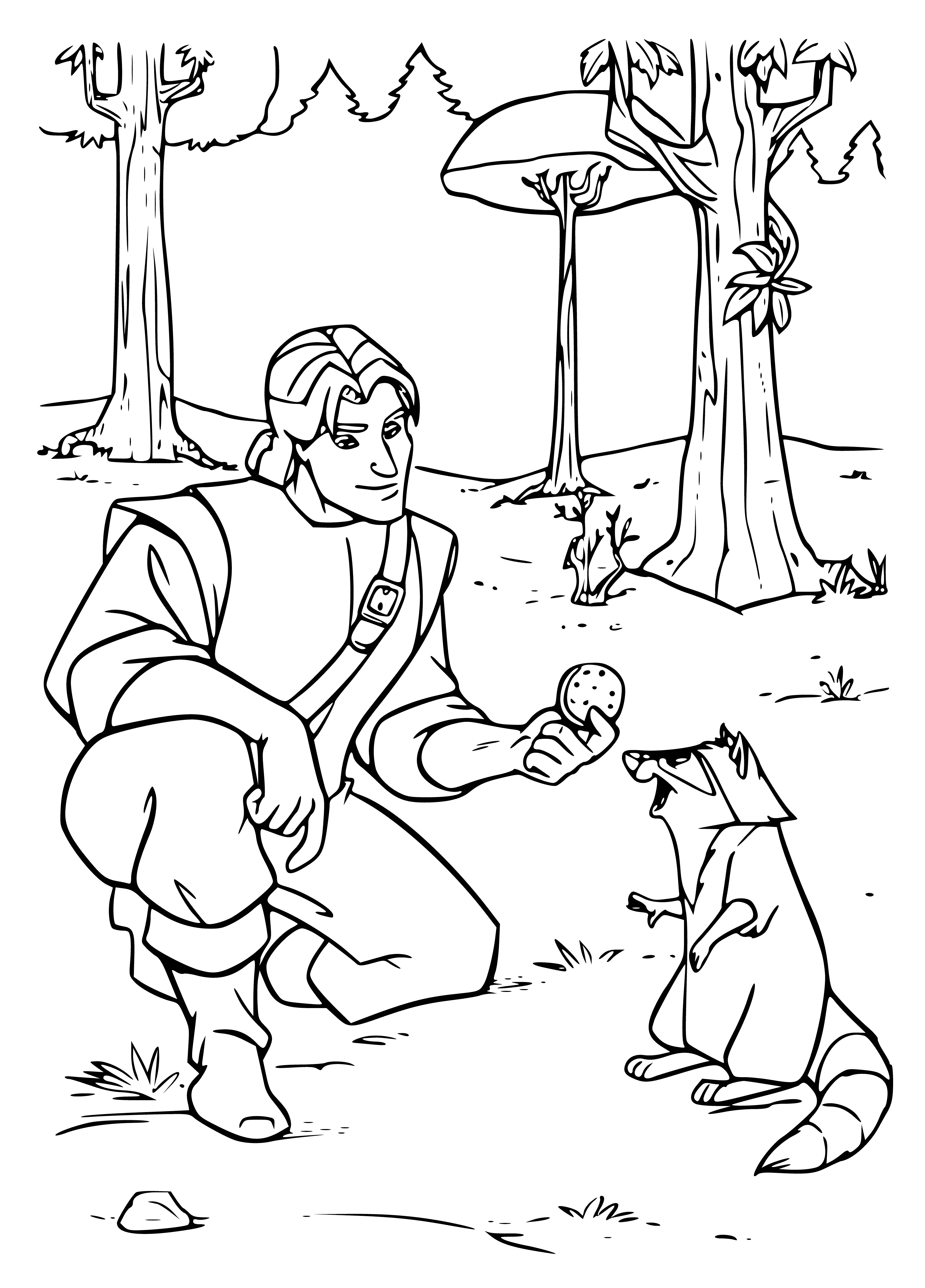 coloring page: Two Pocahontas Raccoon cookies on white plate; brown with black eyes, nose, mouth, and tail. #Cookies