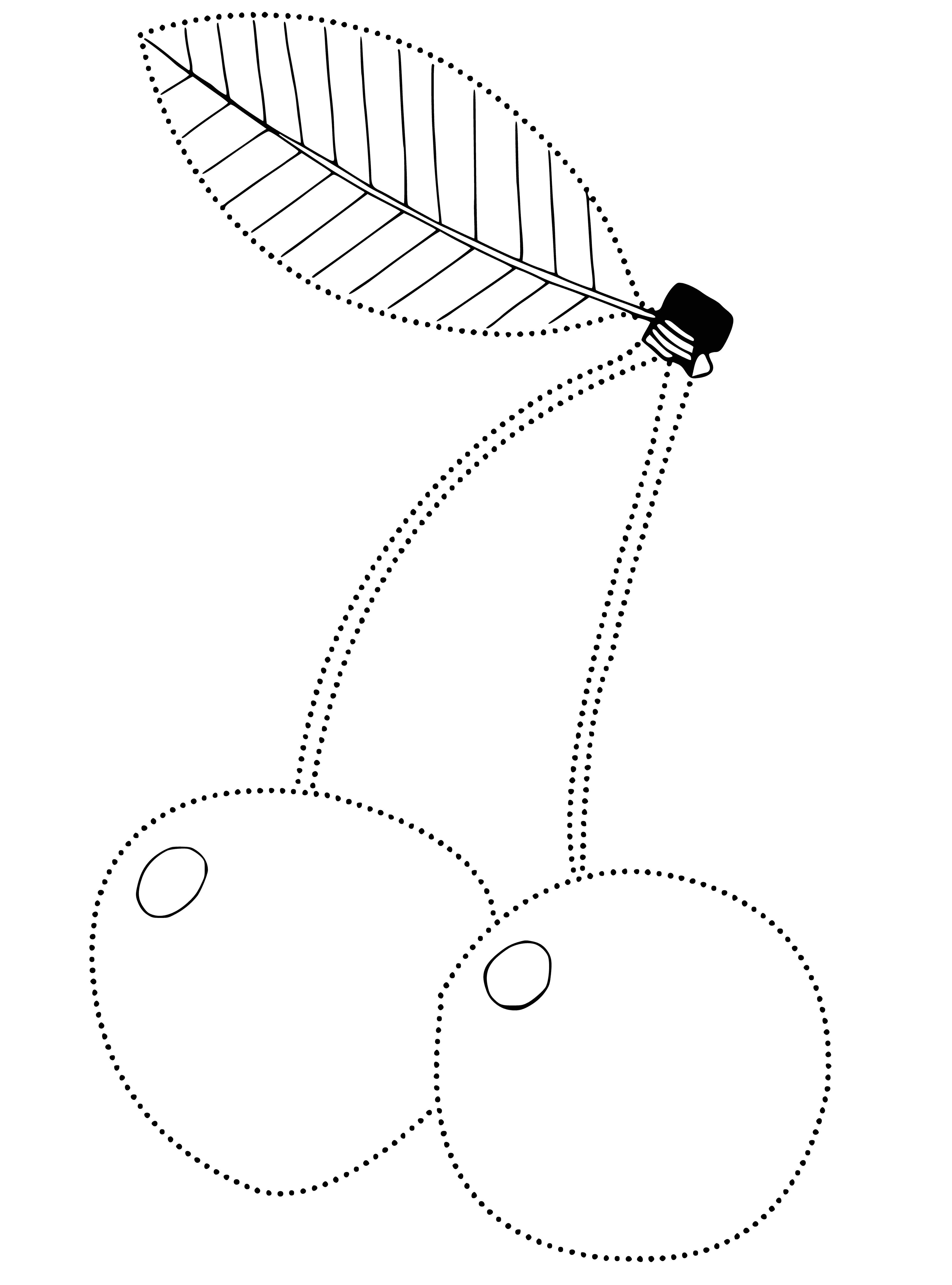 coloring page: -> Cherries in colorful variety with stems and leaves, some with bites, are found in the coloring page.