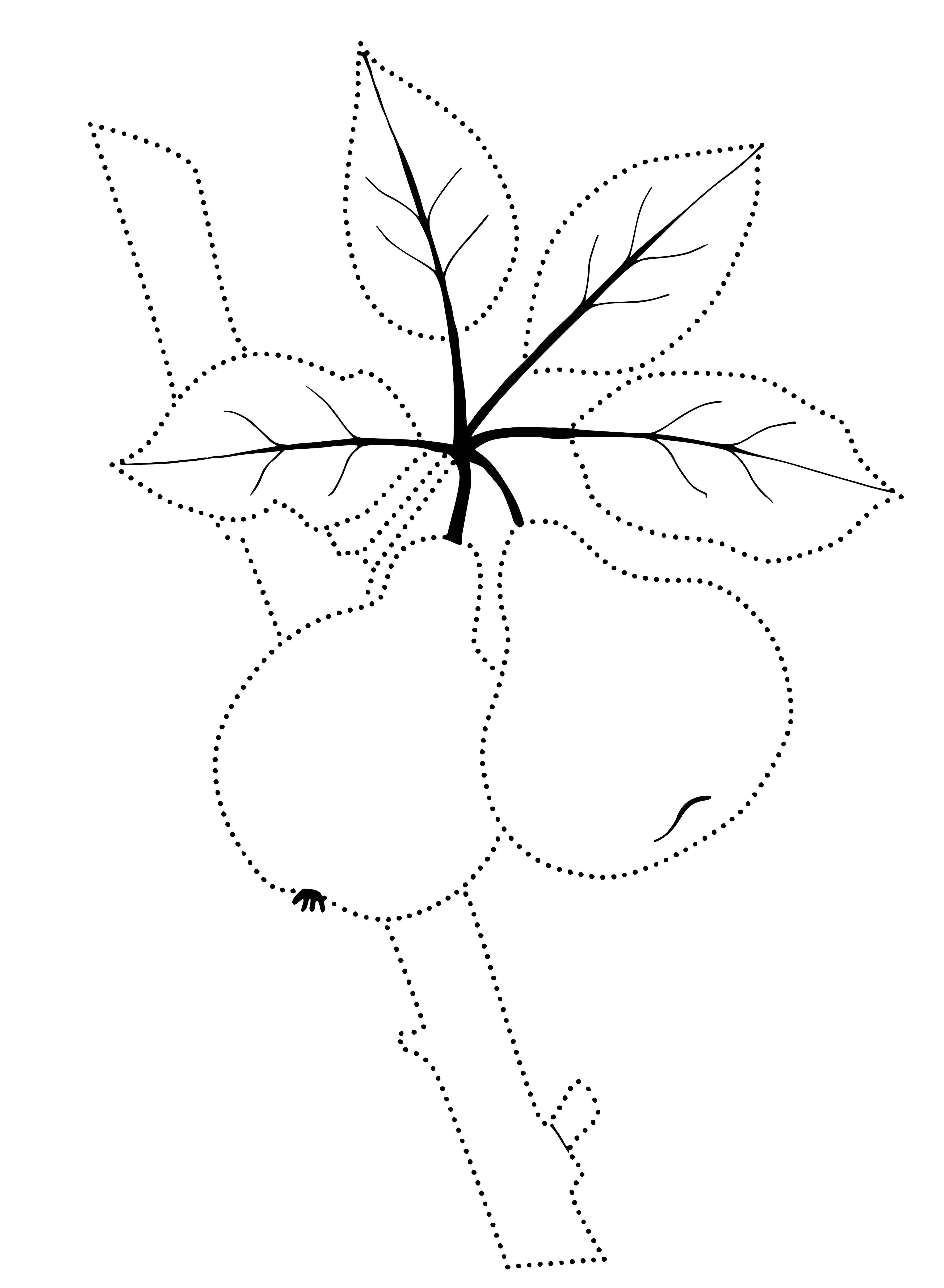 coloring page: 3 pears on the plate - 2 green, 1 yellow - all have leaves.