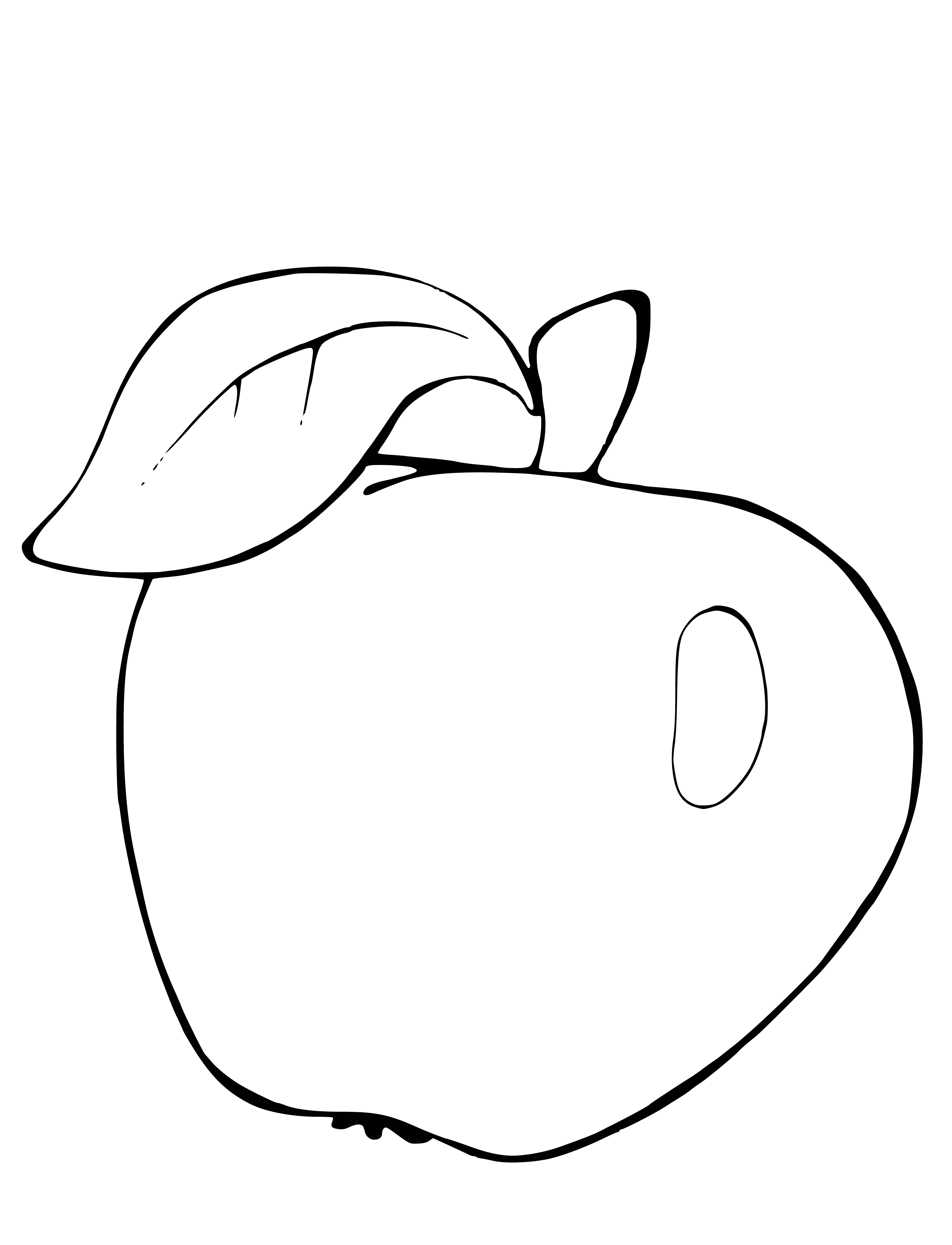 coloring page: Big, juicy apple - red & green with stem attached.