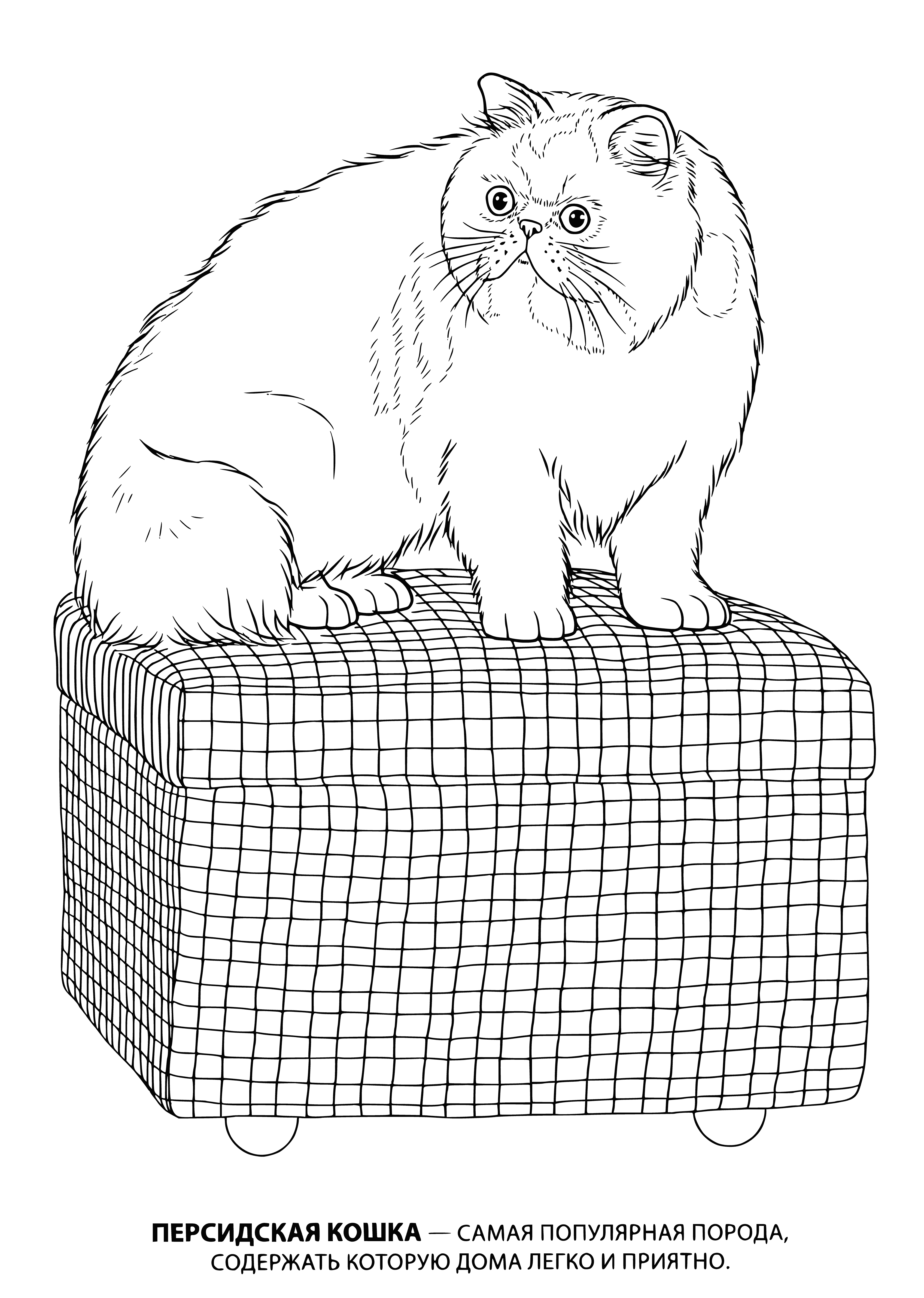 coloring page: Cat lounging on beige couch; short fur, big ears, green eyes, tongue sticking out.