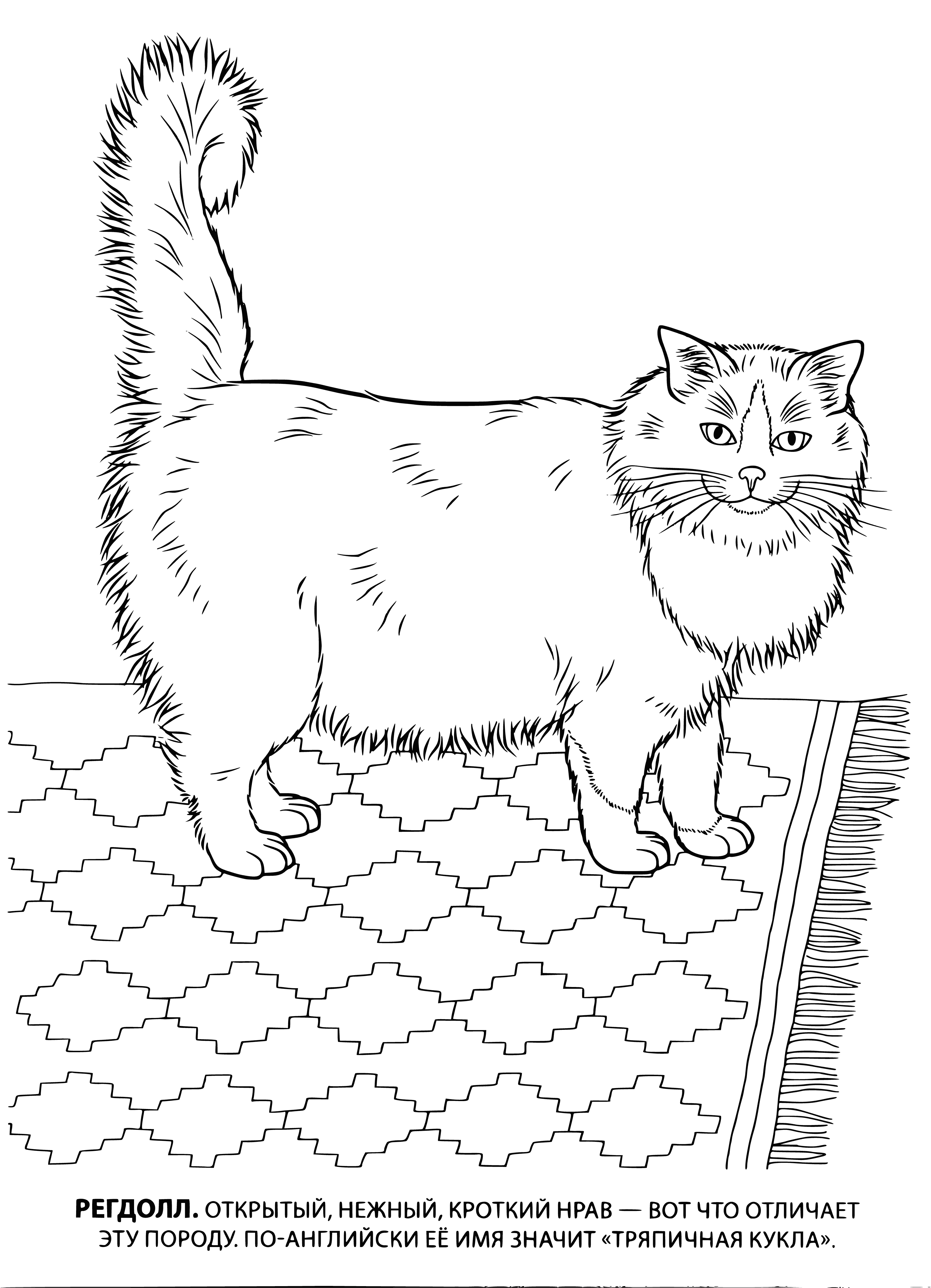 coloring page: Two Ragdoll cats, one dark and one light, looking at the camera while one lies down and one stands up.