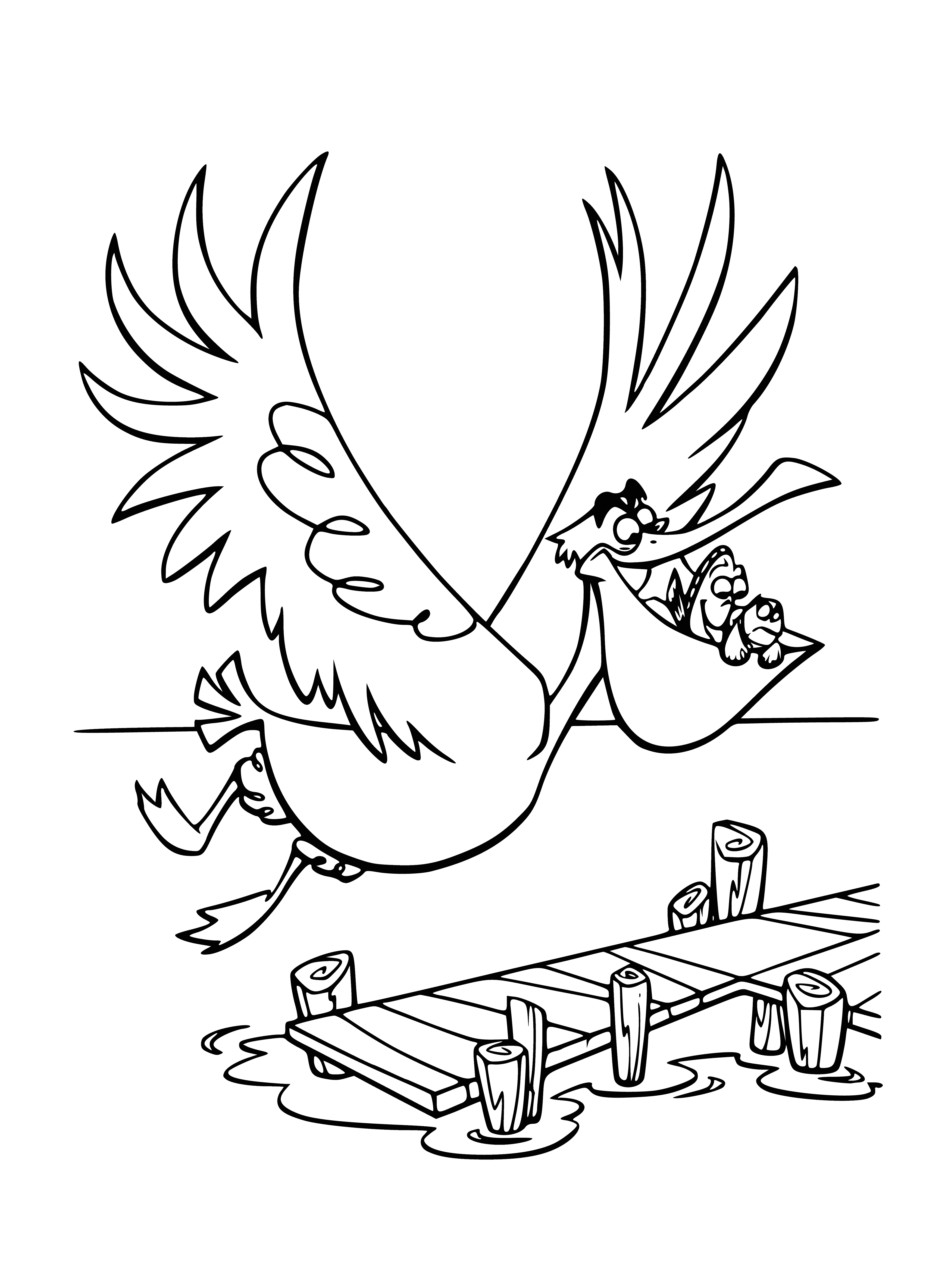 Pelican and fish coloring page