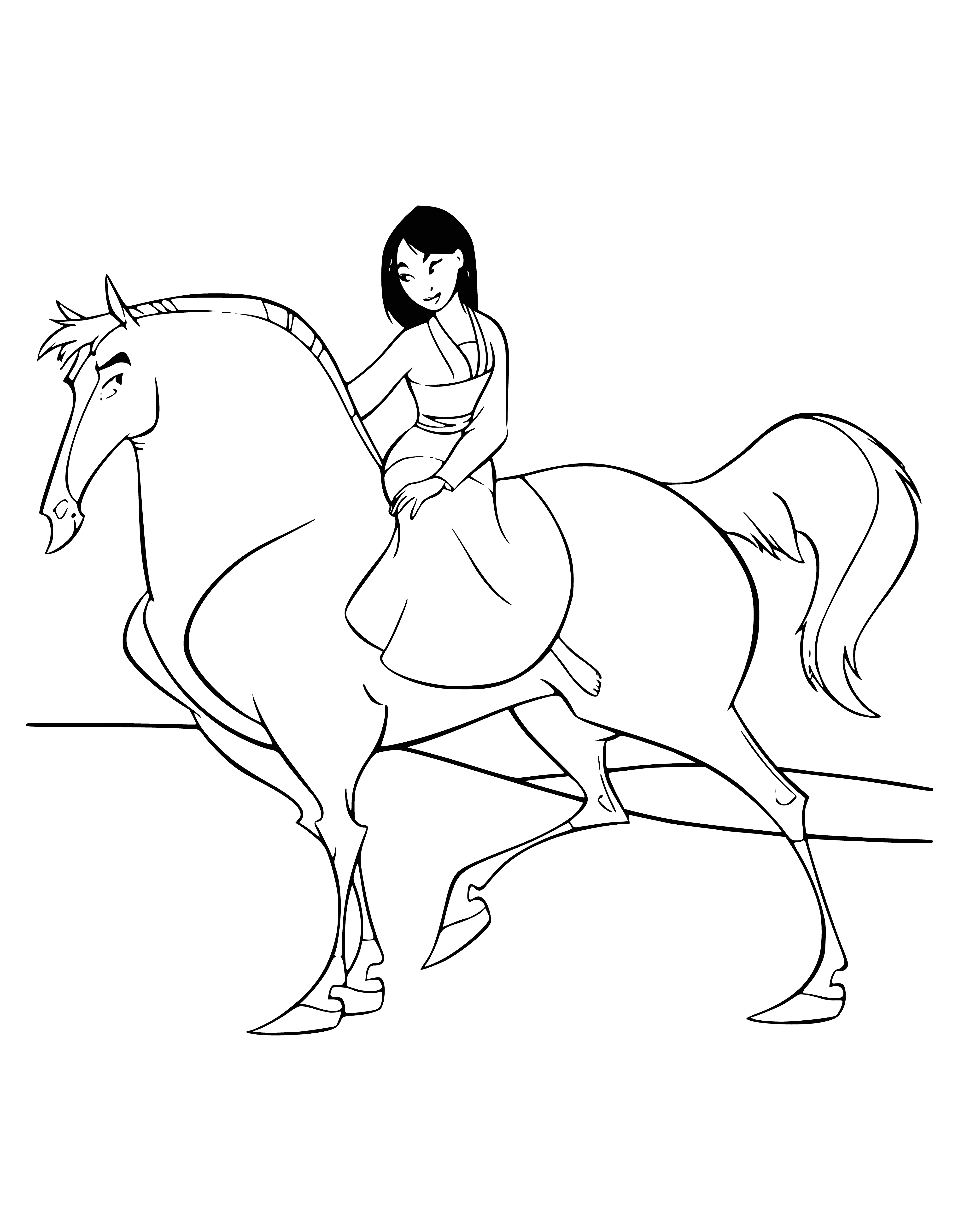 coloring page: Mulan is a brave hero who disguised herself to fight against the Huns and save China. #heroine #bravery #China