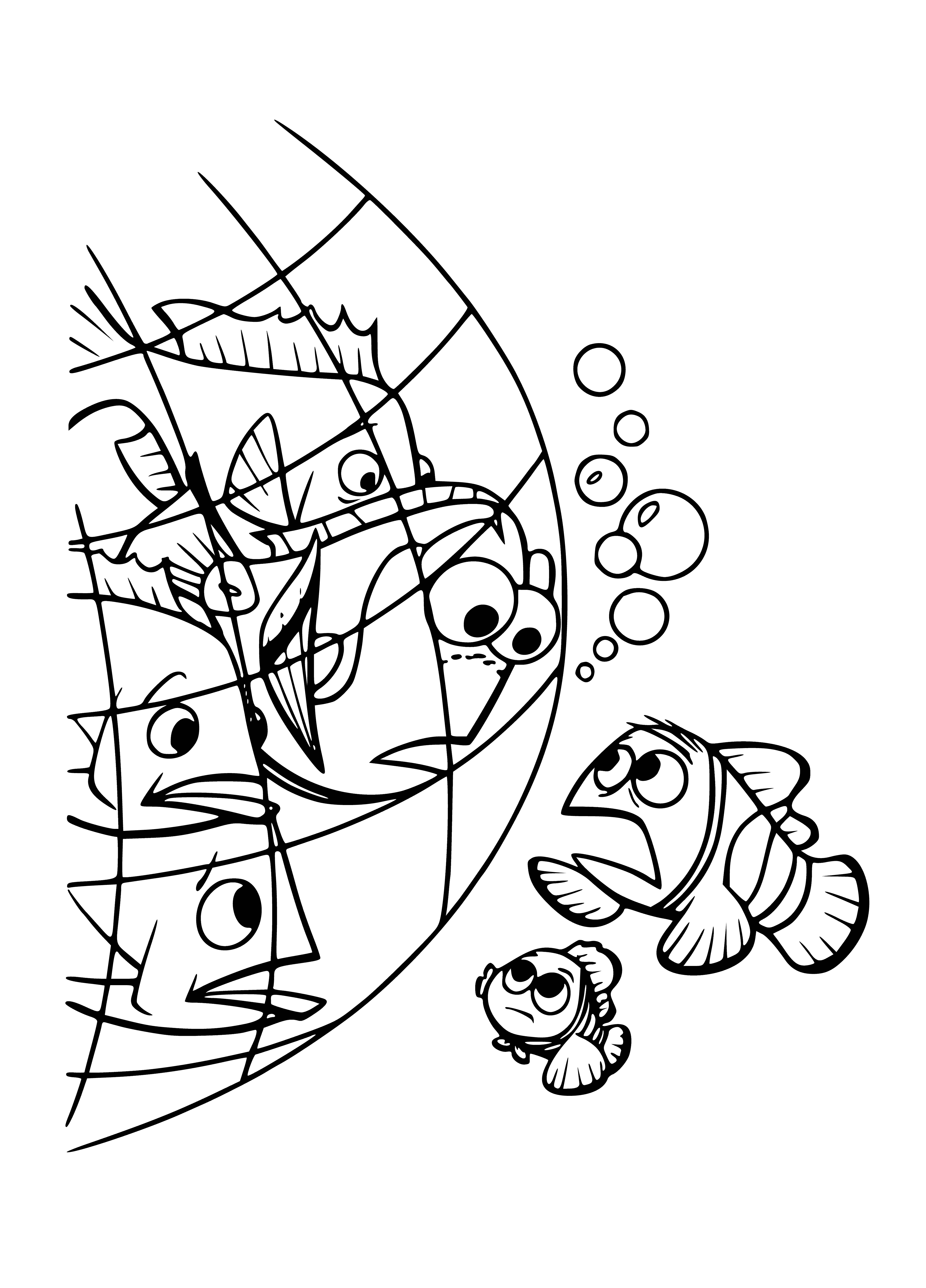 coloring page: Marlin & Dory go on a journey across the ocean to find Nemo, who was captured by a diver & taken to a dentist's office. Along the way they meet Bruce, Nigel, Crush, Squirt & their namesake, who helps them get home. #Don'tDoDrugs #DependOnFriends