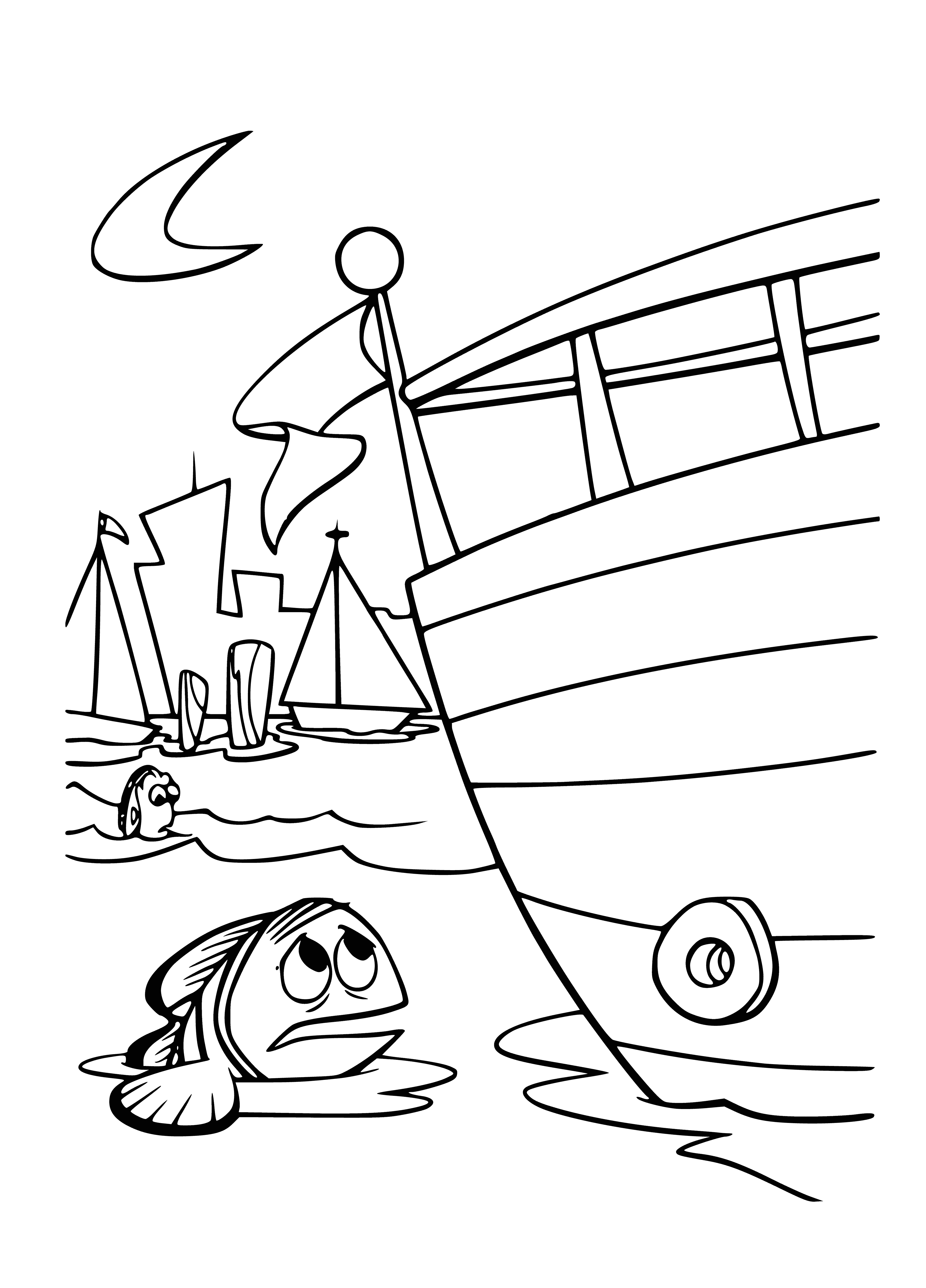 coloring page: Coloring page shows boats in choppy waters with a brewing storm. Clouds filling the sky. #paintingskills