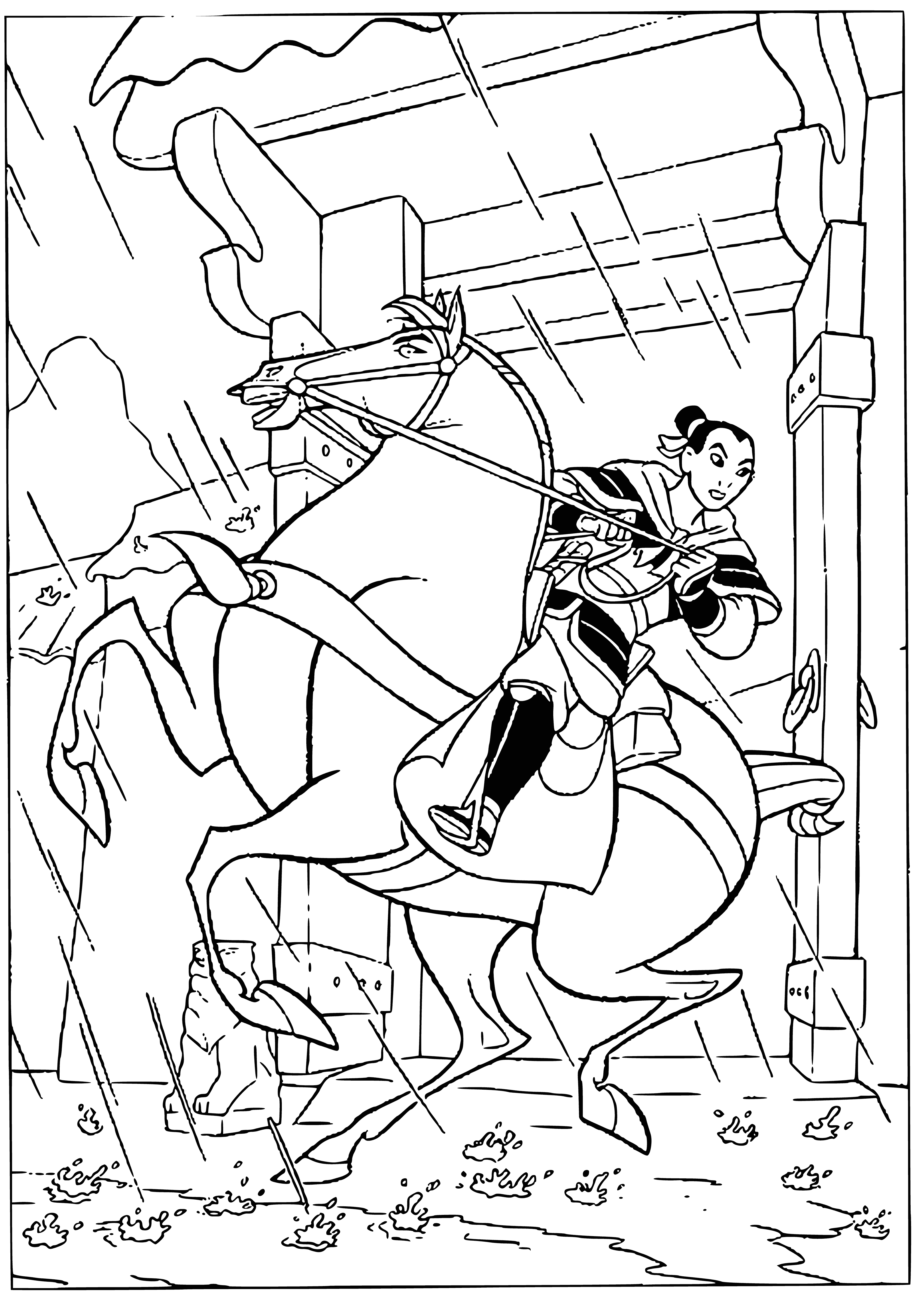 Mulan in battle coloring page