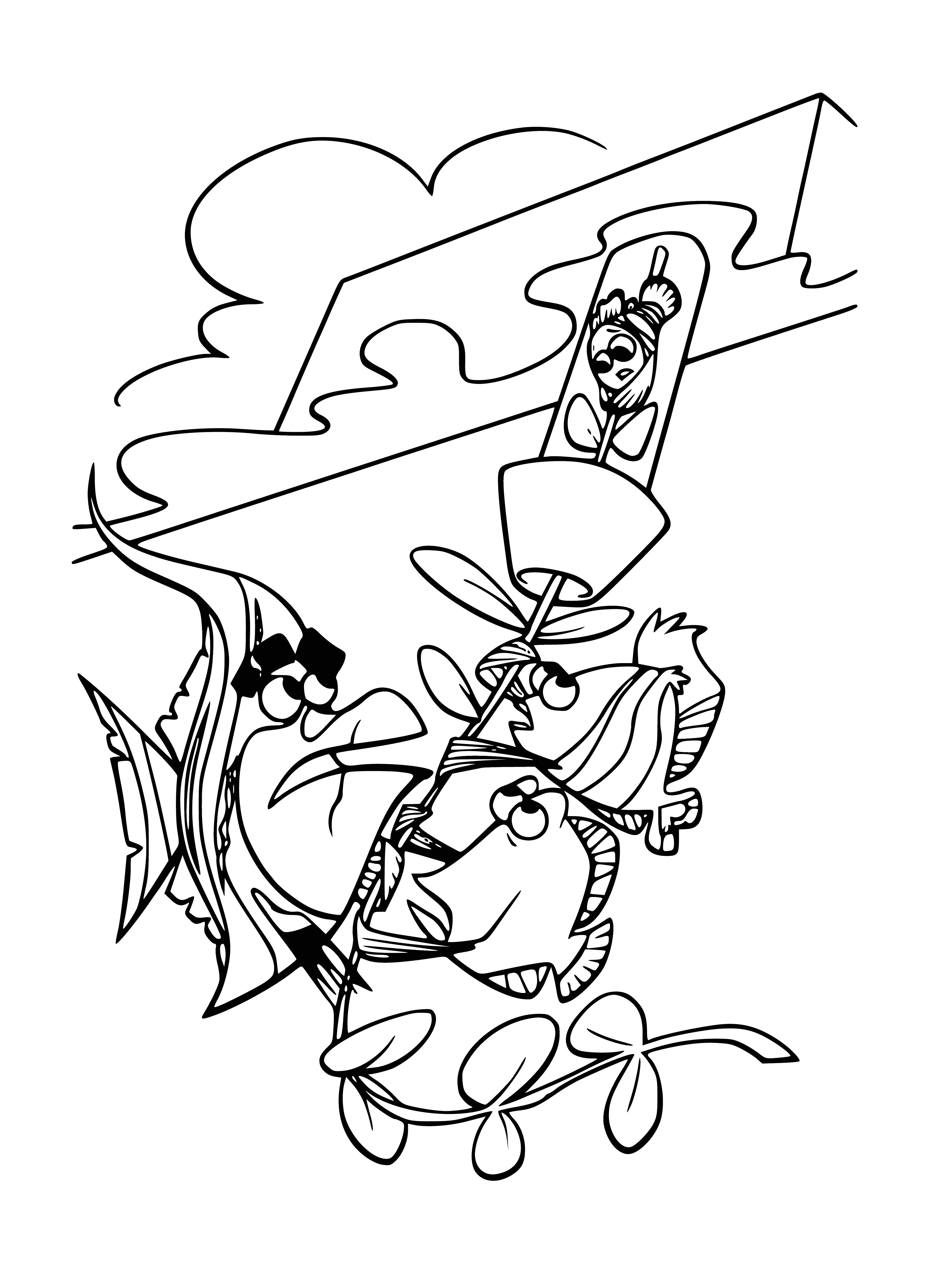 coloring page: Marlin fears for Nemo's safety as he swims into the whale's open mouth.