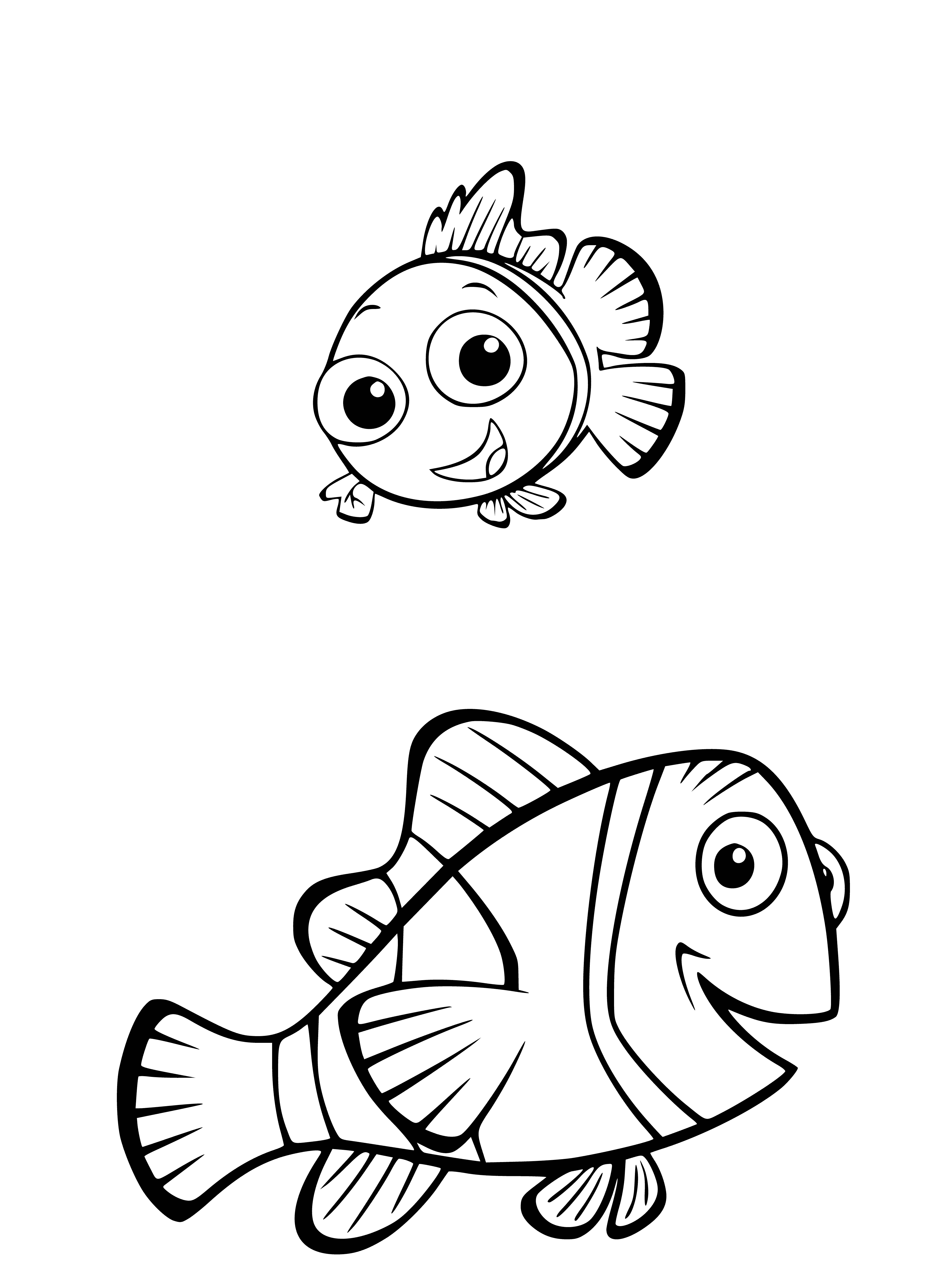coloring page: The Pope and Nemo smile and look at each other while Nemo holds a goldfish bowl and the Pope holds a staff, both wearing robes.