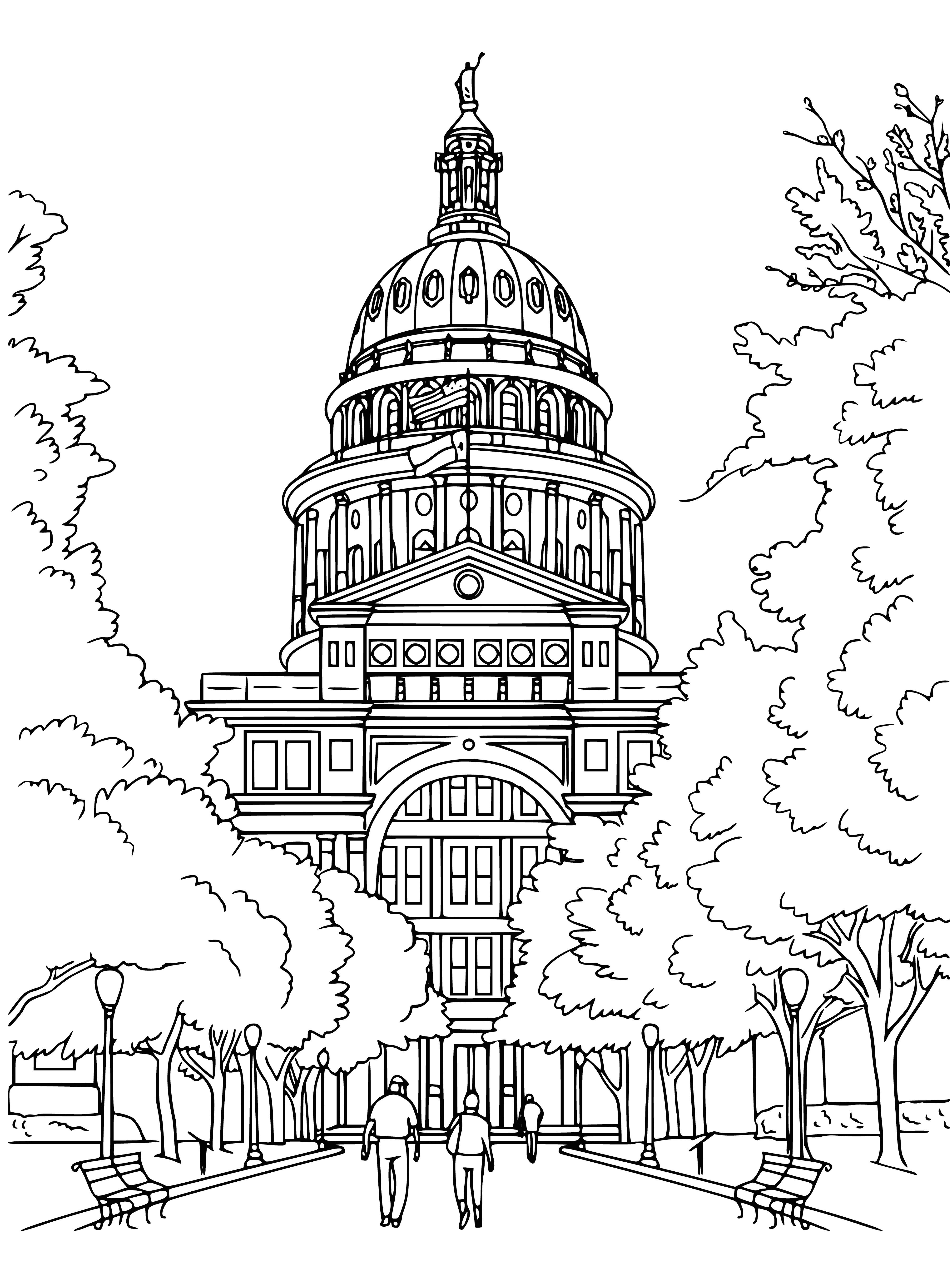 Washington DC'deki Capitol Binası. Amerika Birleşik Devletleri boyama sayfası