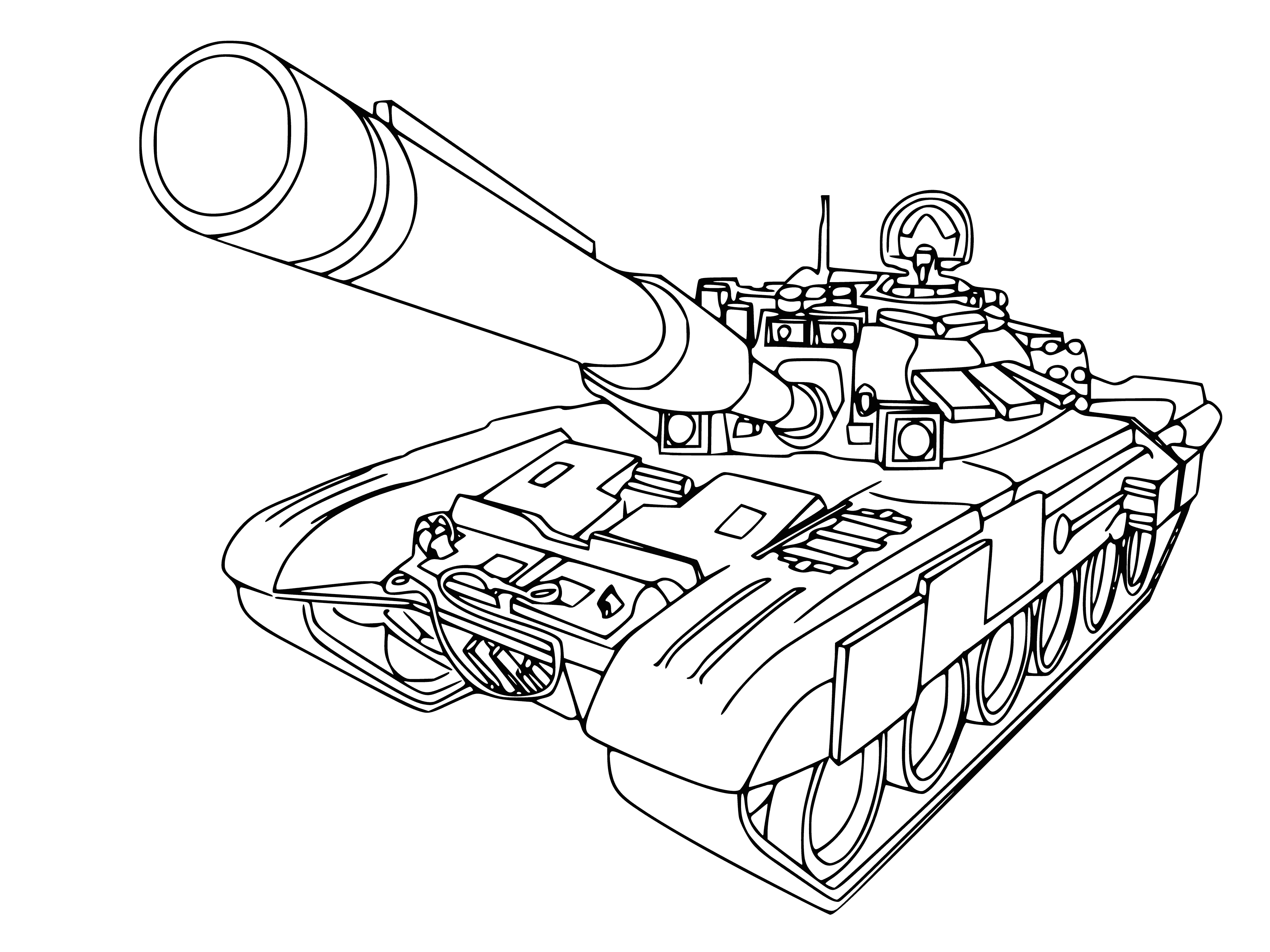 coloring page: Tanks, soldiers & mountains in desert-like setting, ready to fight. Most tanks green, some of different colors. Daytime. #coloringpage