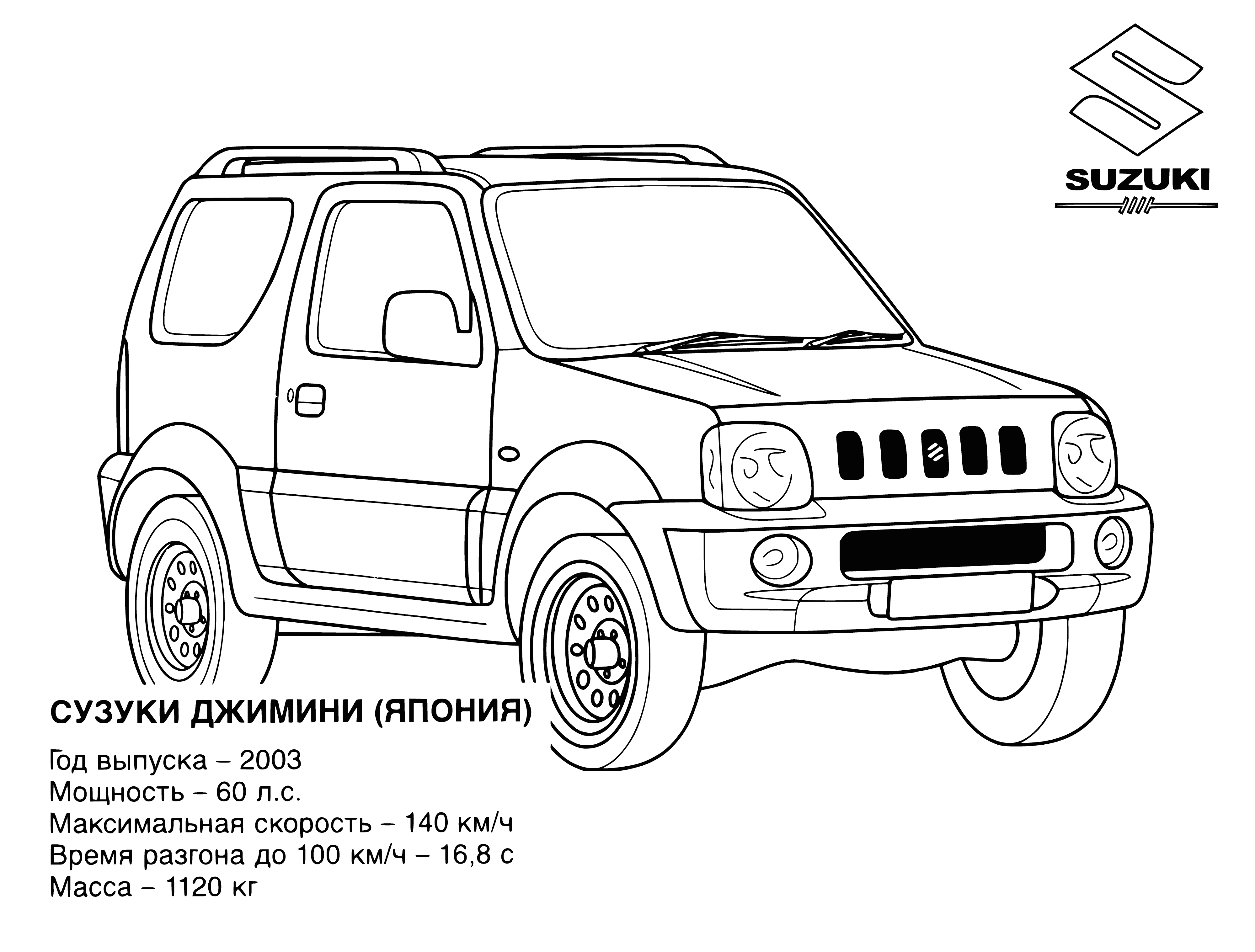 coloring page: Jeeps are off-road vehicles perfect for rough terrain with 4WD & high ground clearance.