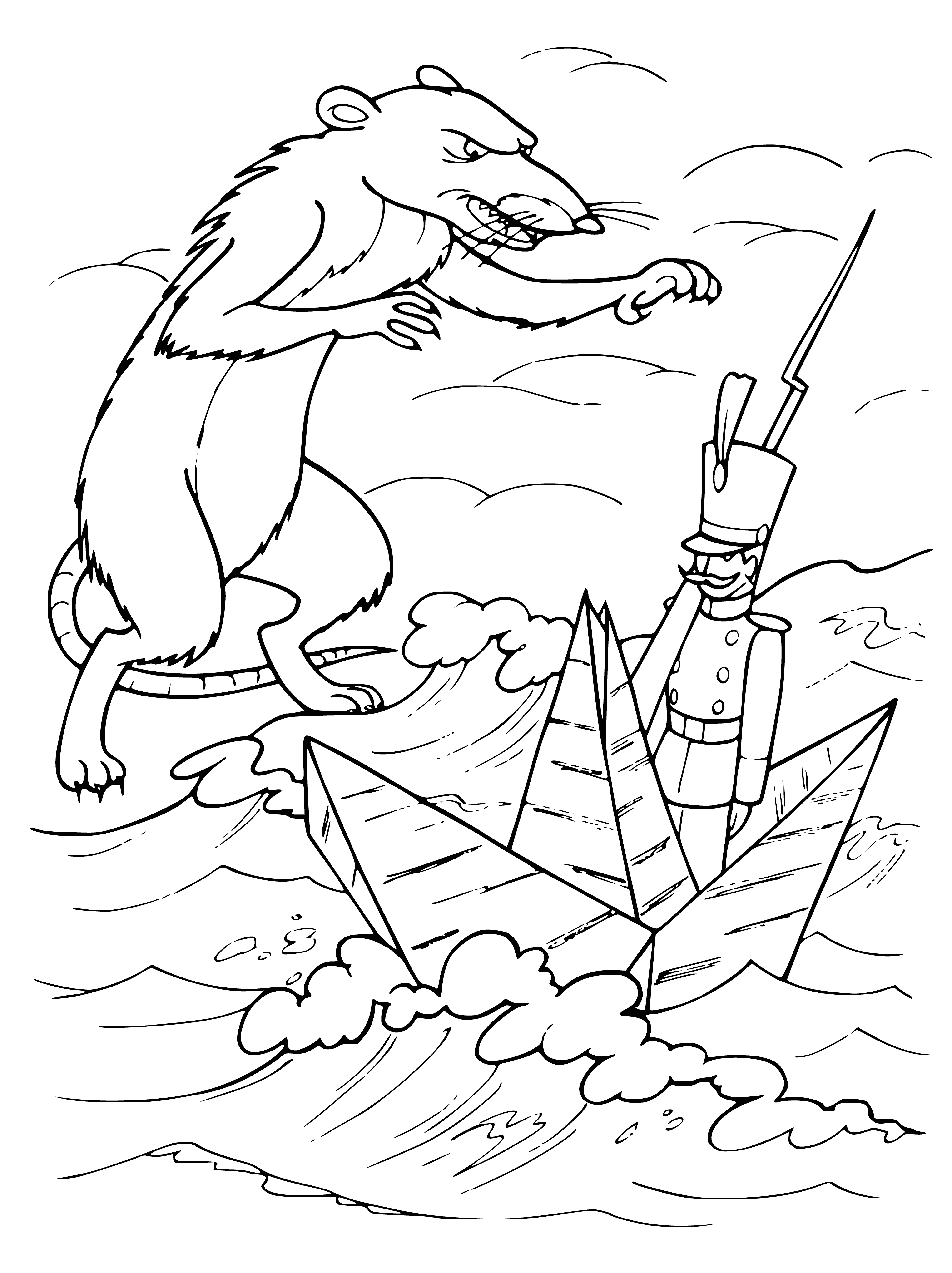 A soldier on a boat coloring page