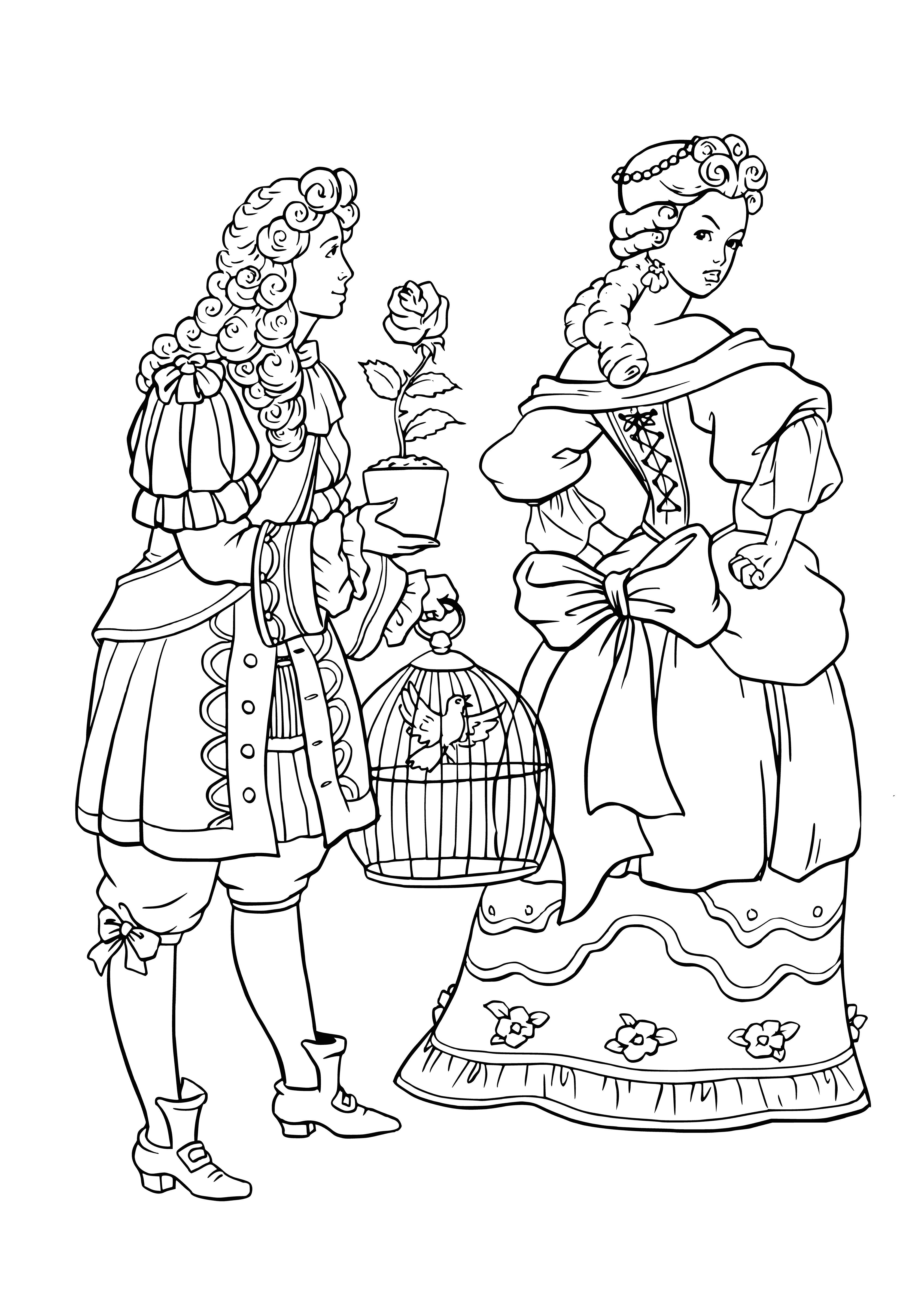 Prens, gül ve bülbül boyama sayfası