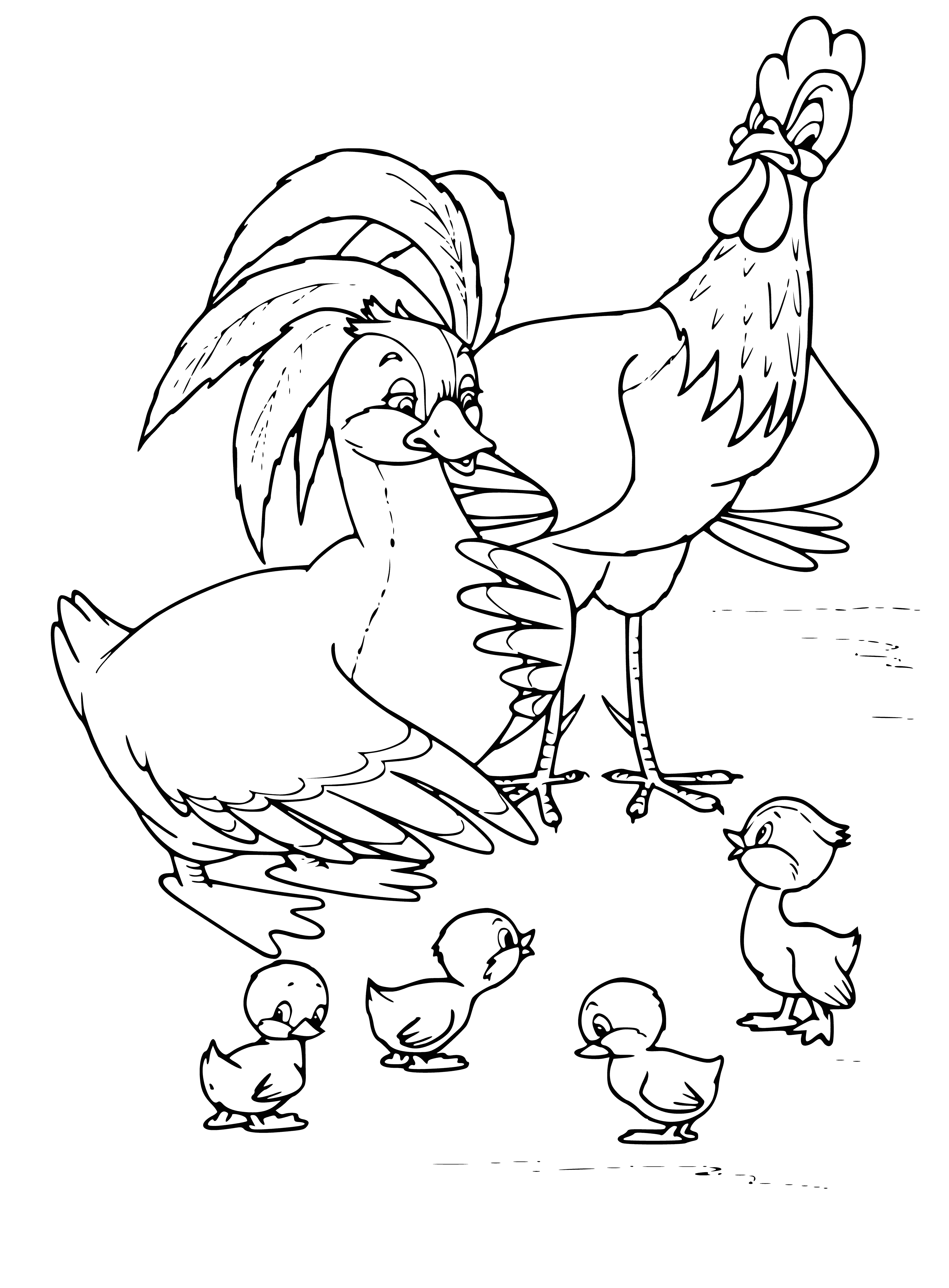 Duckling in the birdhouses coloring page