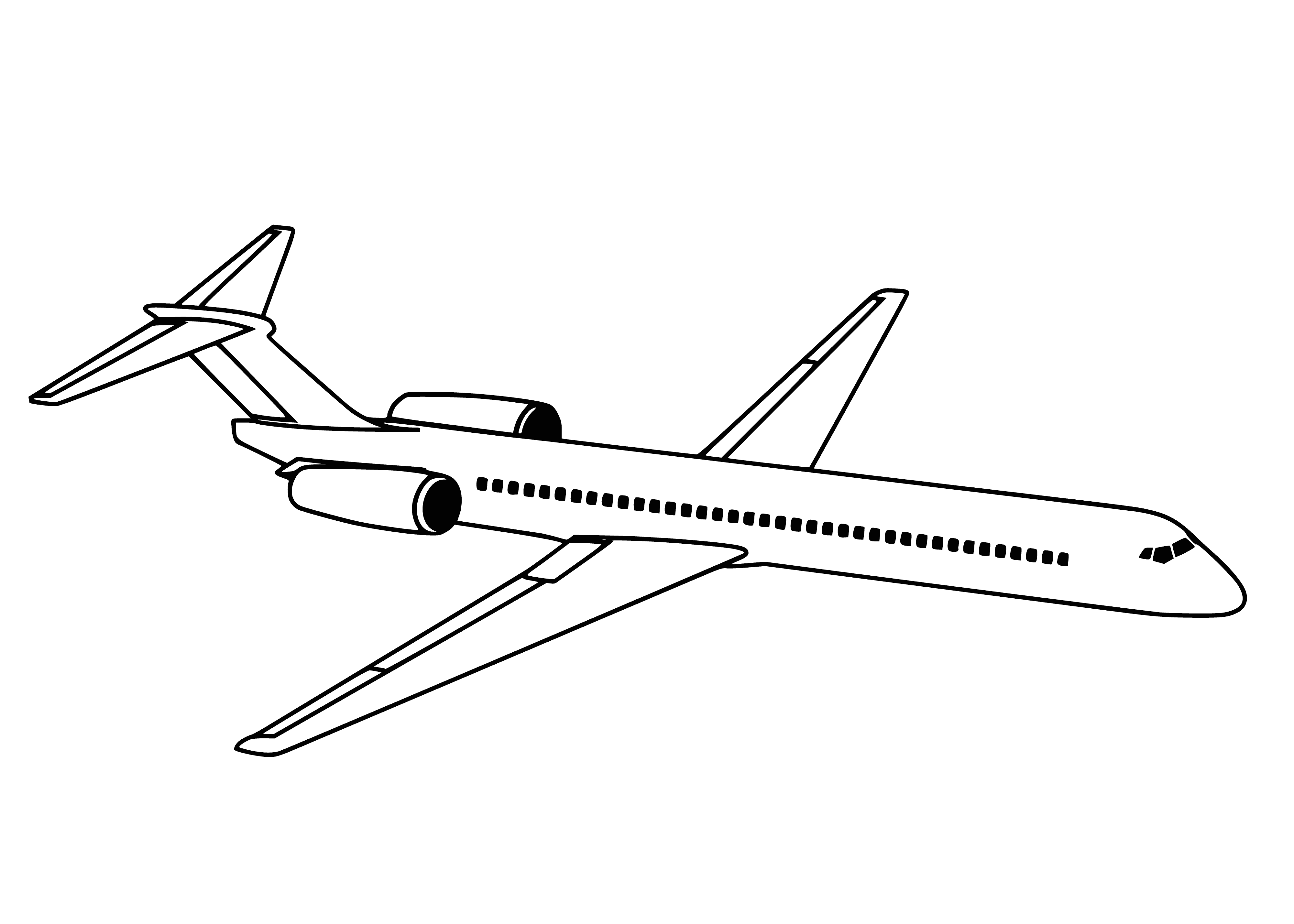 coloring page: Large aircraft used to transport cargo/passengers over long distances. Pressurized cabins and multiple engines.
