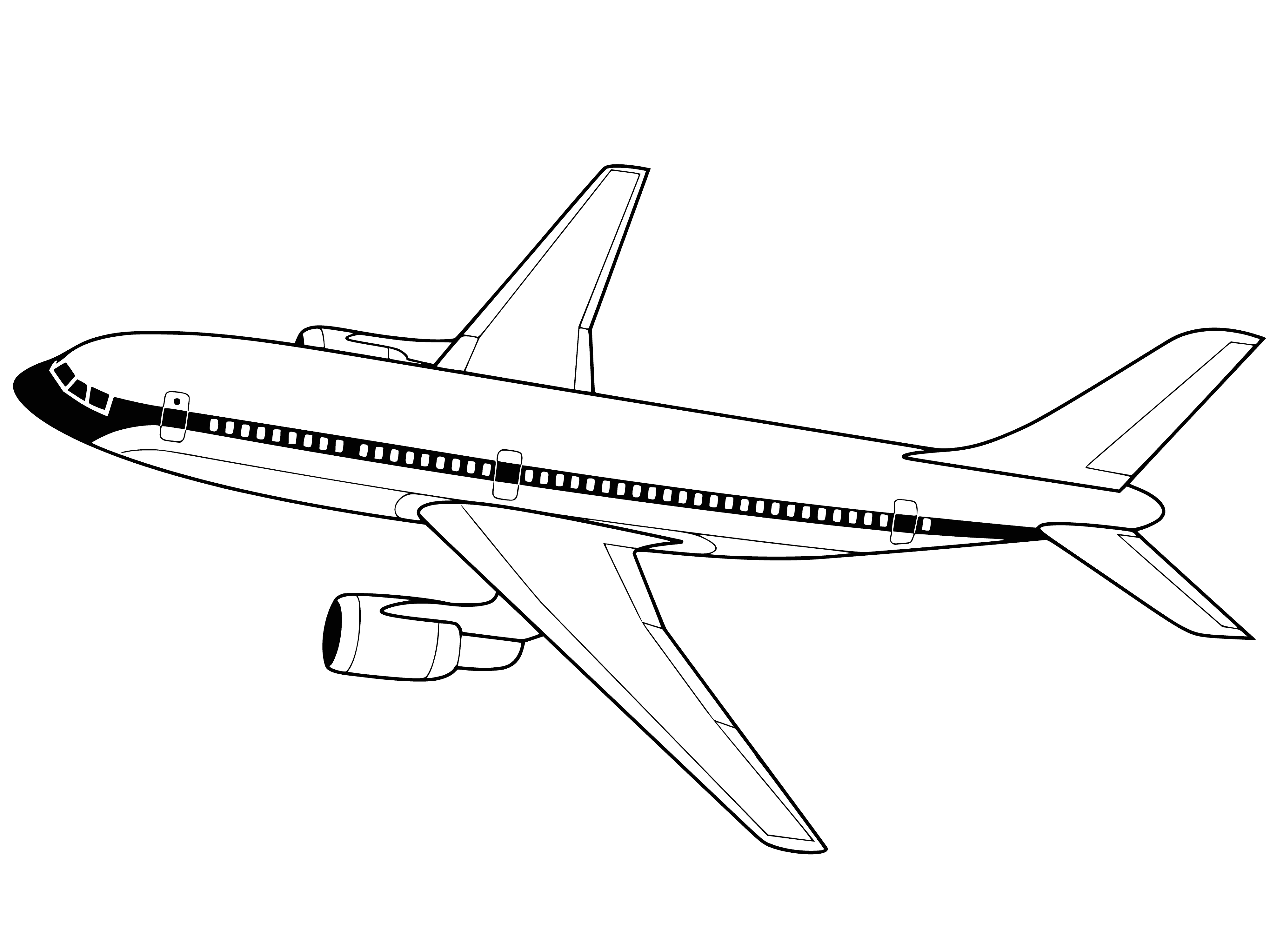 coloring page: Airliners are large aircraft for carrying passengers and cargo; operated by airlines; wide-body jets are the largest.