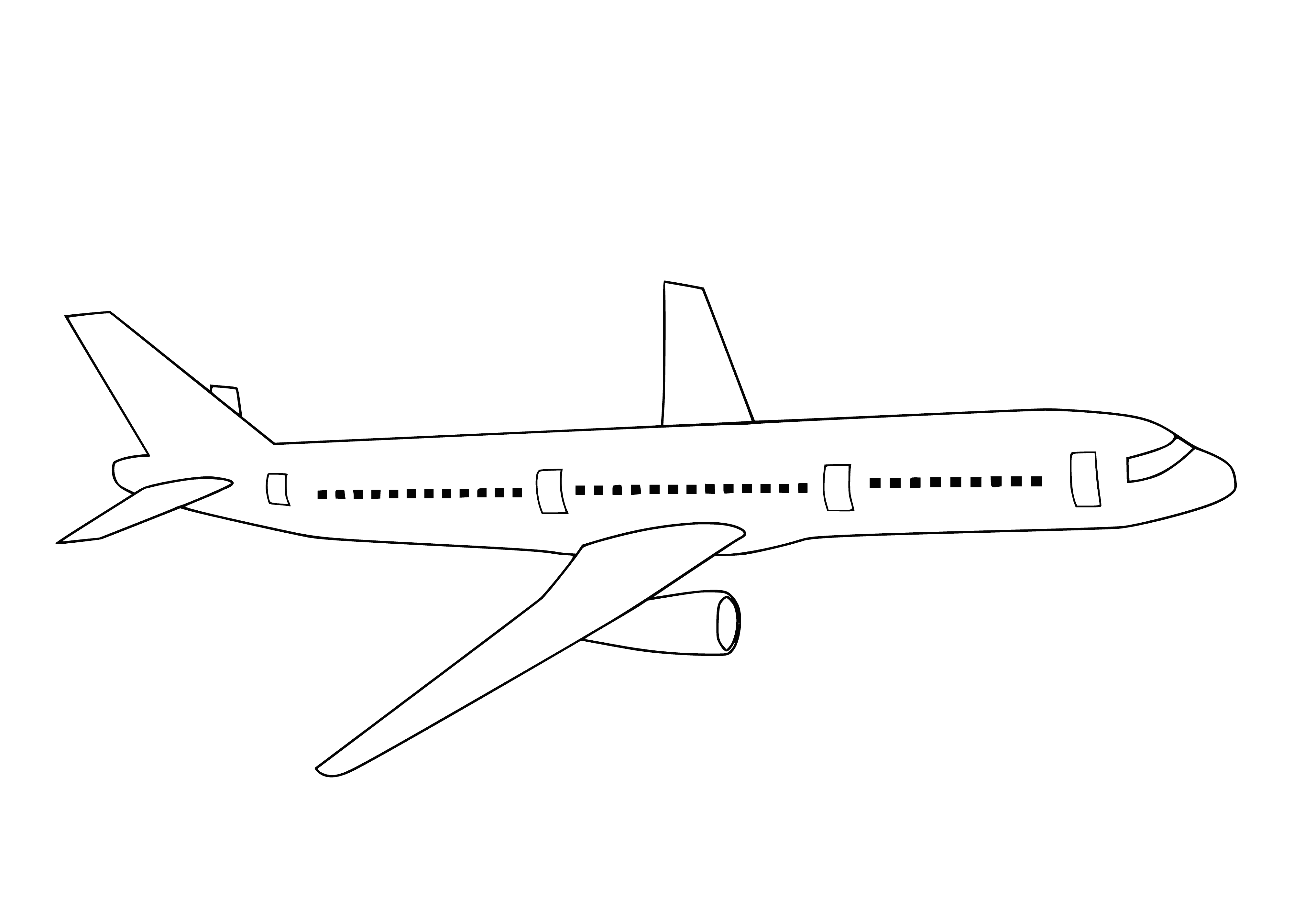coloring page: Airliners: large, fixed-wing aircraft for transporting passengers/cargo, often wide-body jets for long-haul flights between major airports.