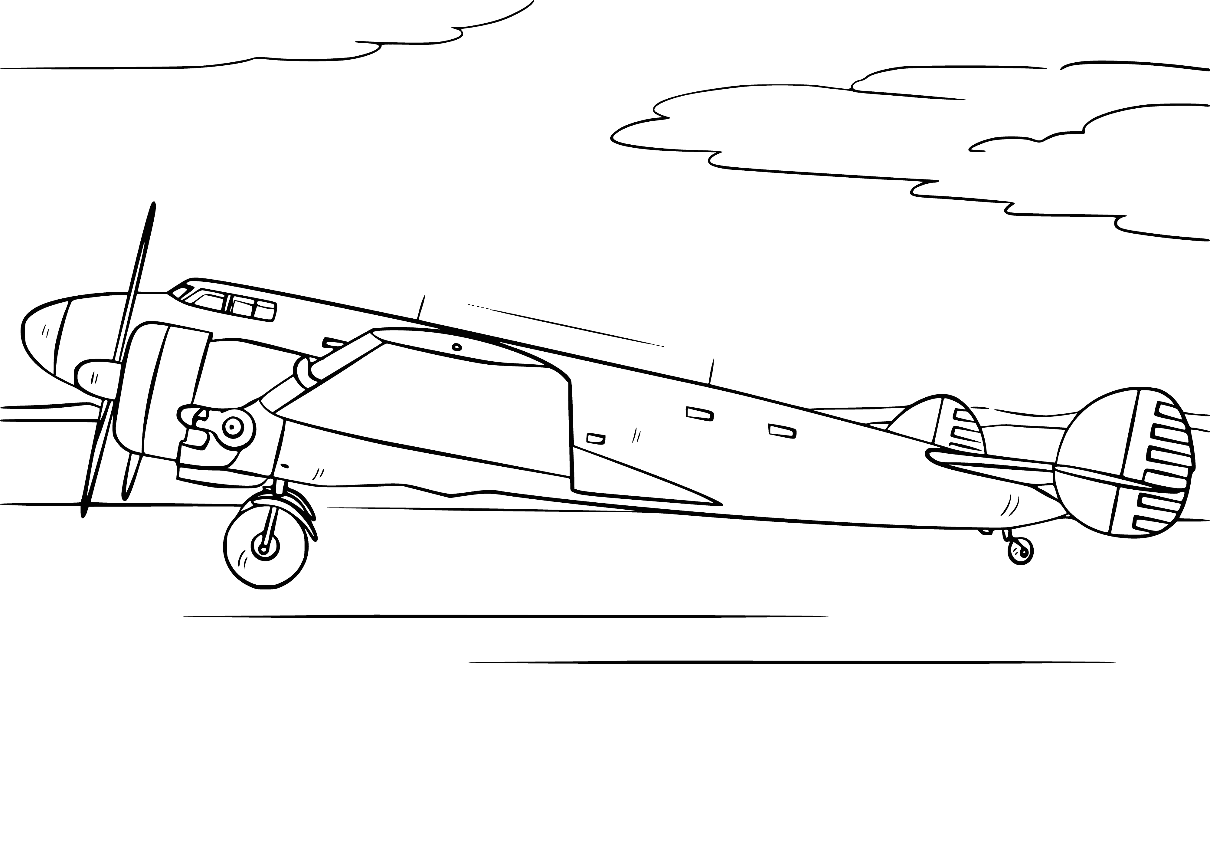 coloring page: Airplane takes off, heading up into sky.
