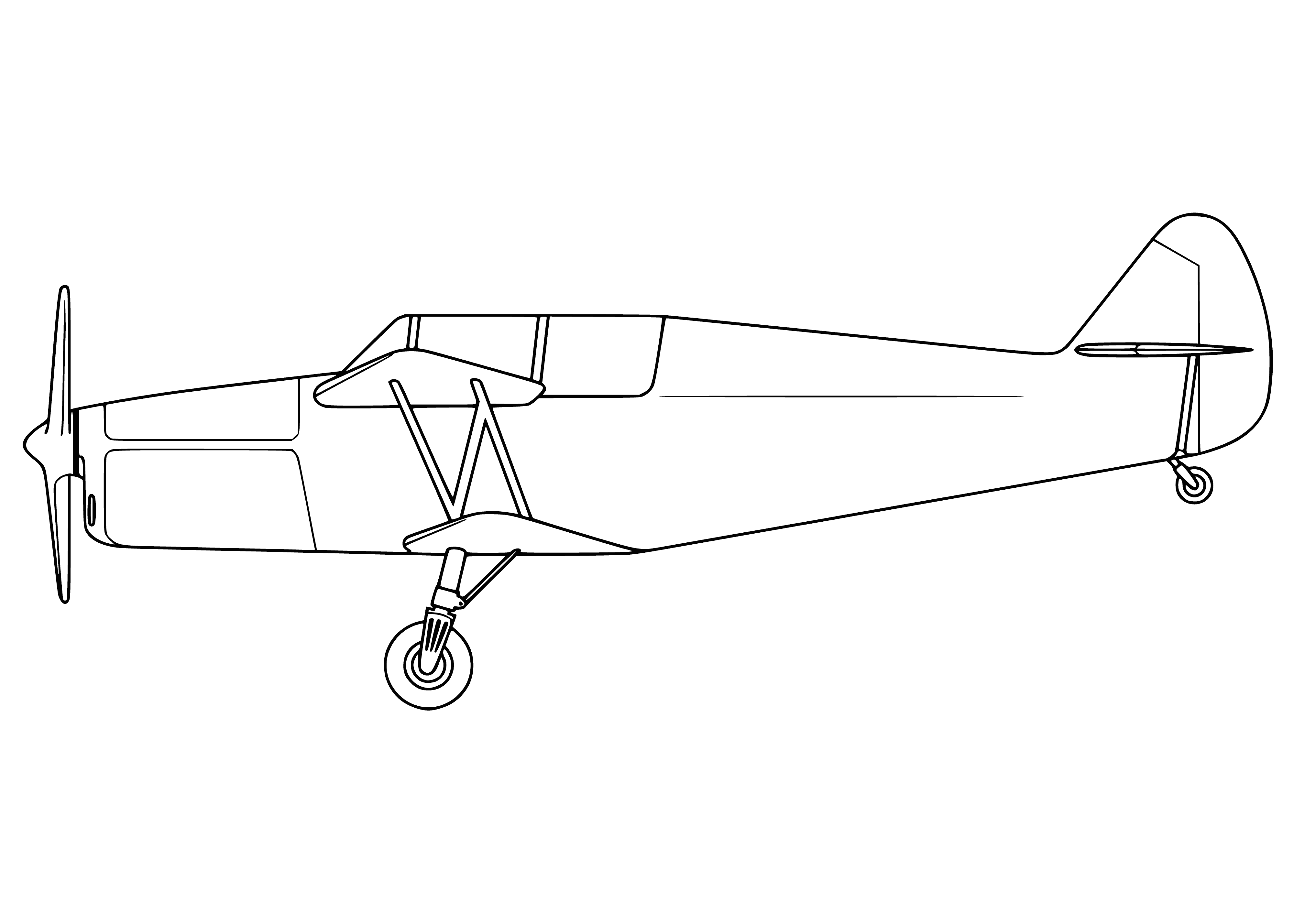 coloring page: An aircraft with two sets of wings, one above the other; upper set usually smaller.