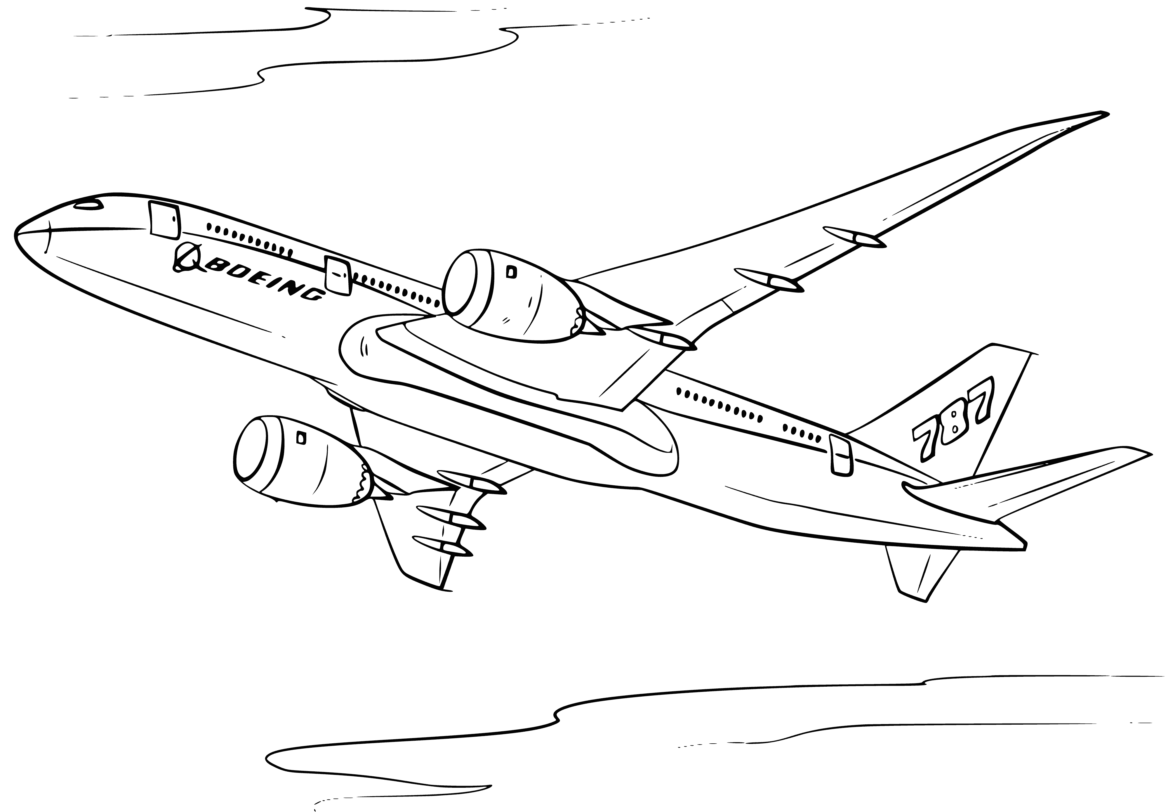 Boeing 787 in the sky coloring page