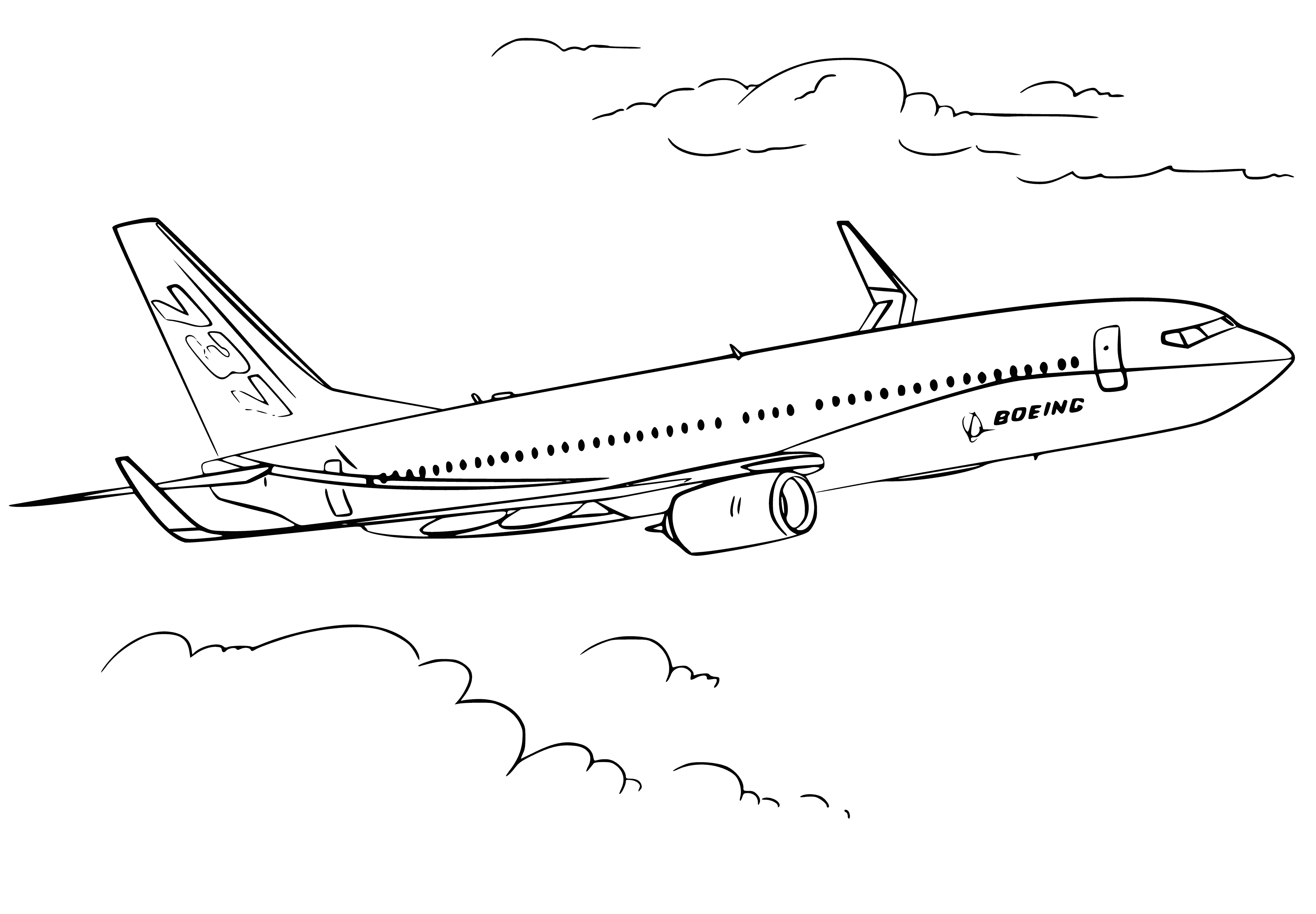coloring page: 3 airplanes in sky: white/blue stripes, middle red nose, left has green tinge. All have landing gear down.