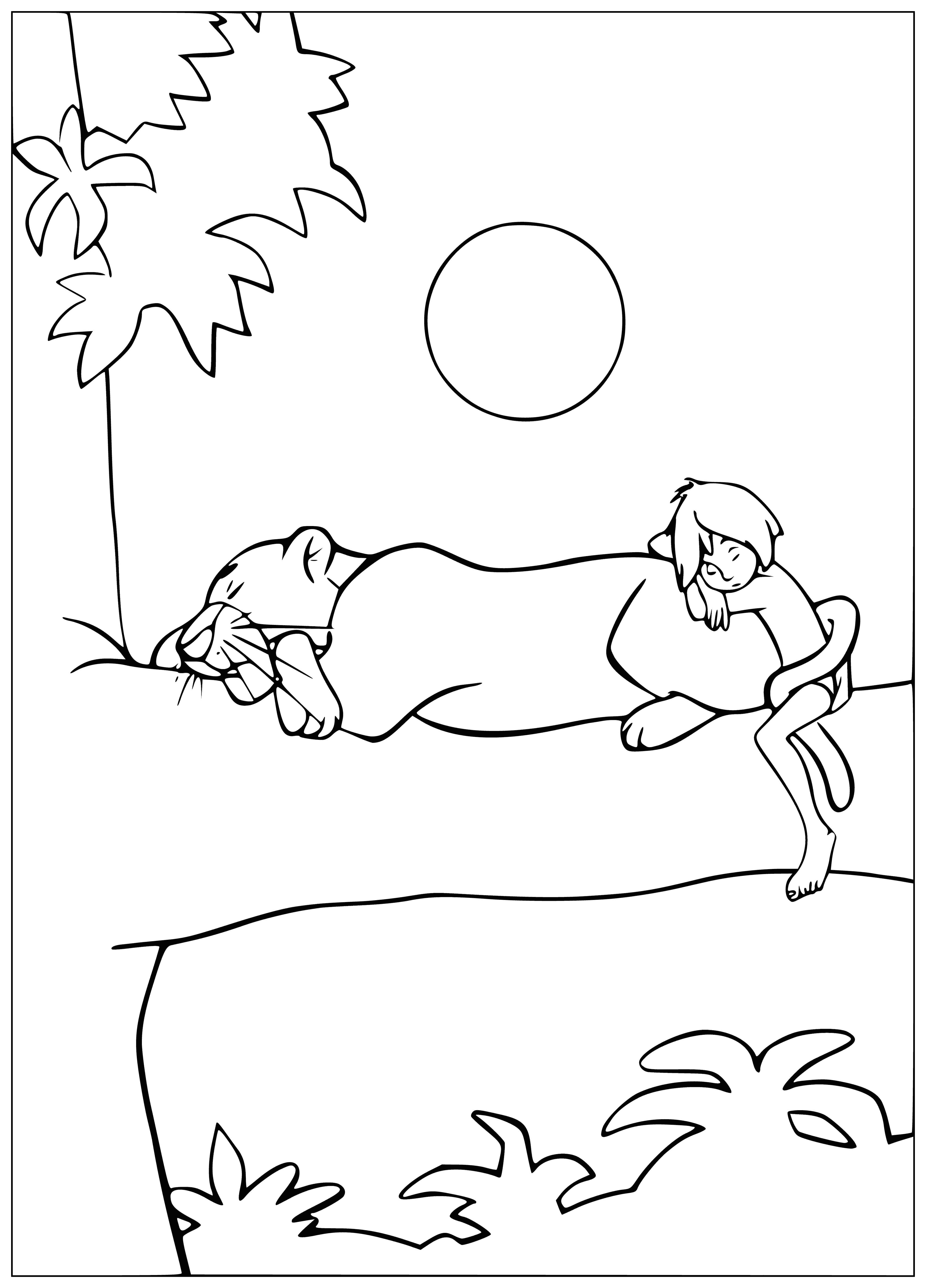 Bagira and Mowgli coloring page