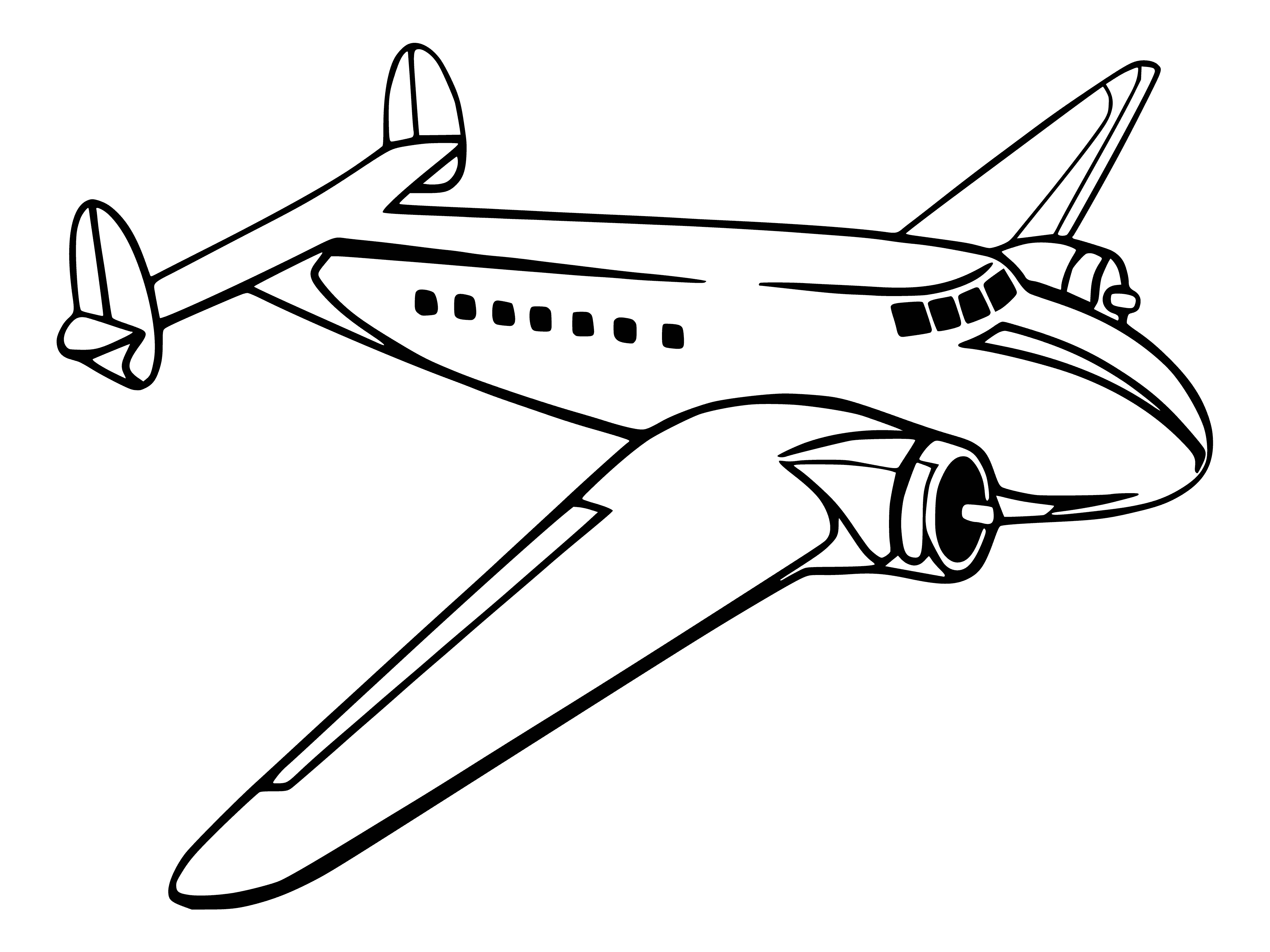coloring page: Large metal object with wings & wheels; entrance at the front for people to walk through. #Aircraft