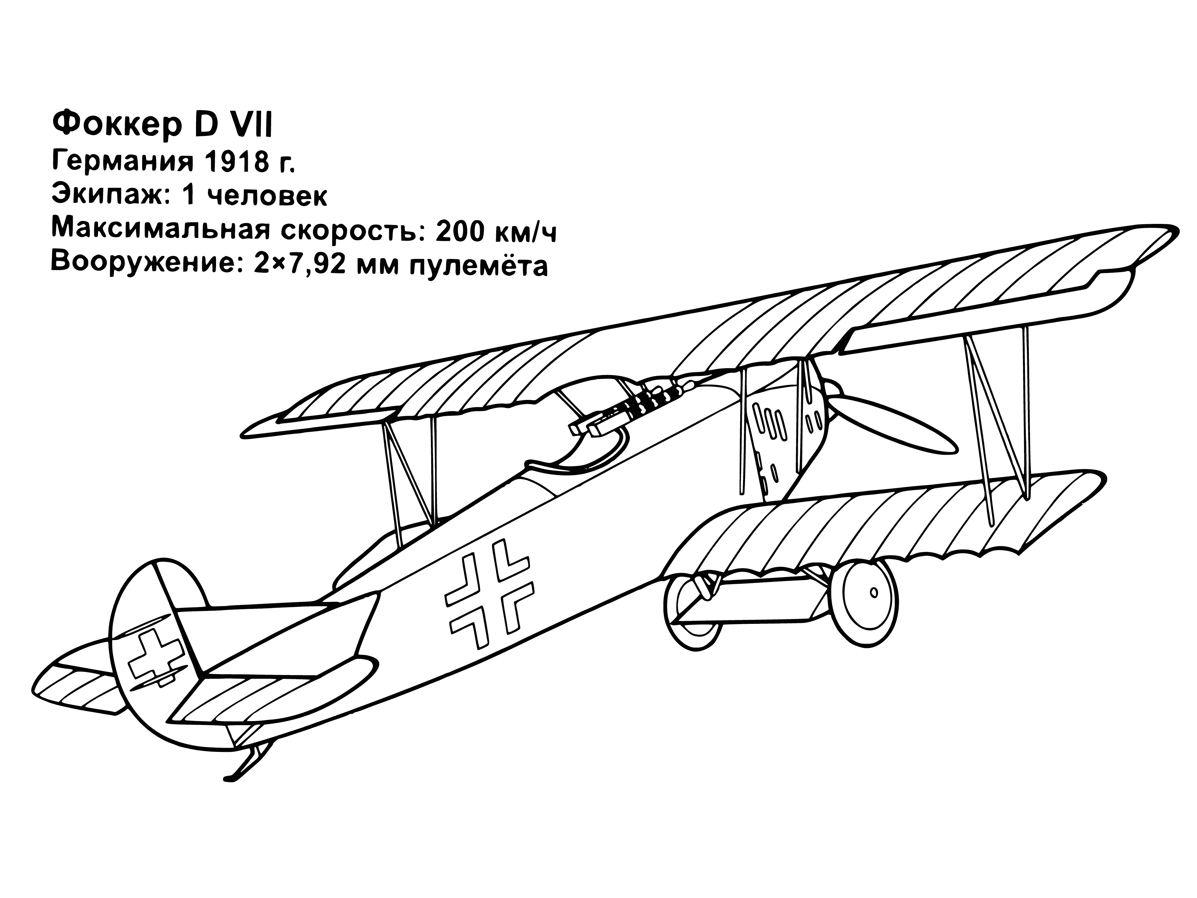 Avion allemand de 1918 coloriage