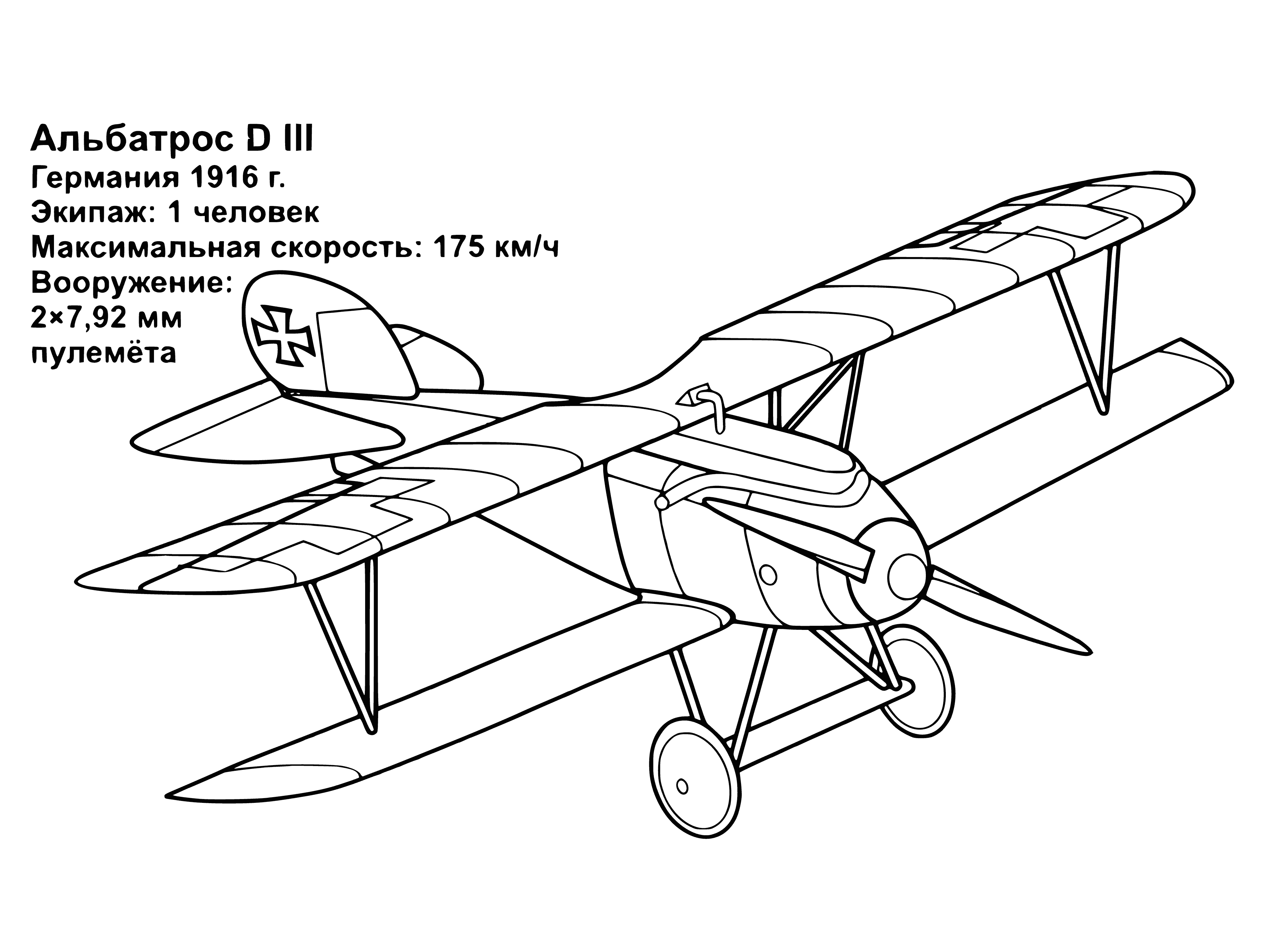Avion allemand de 1916 coloriage