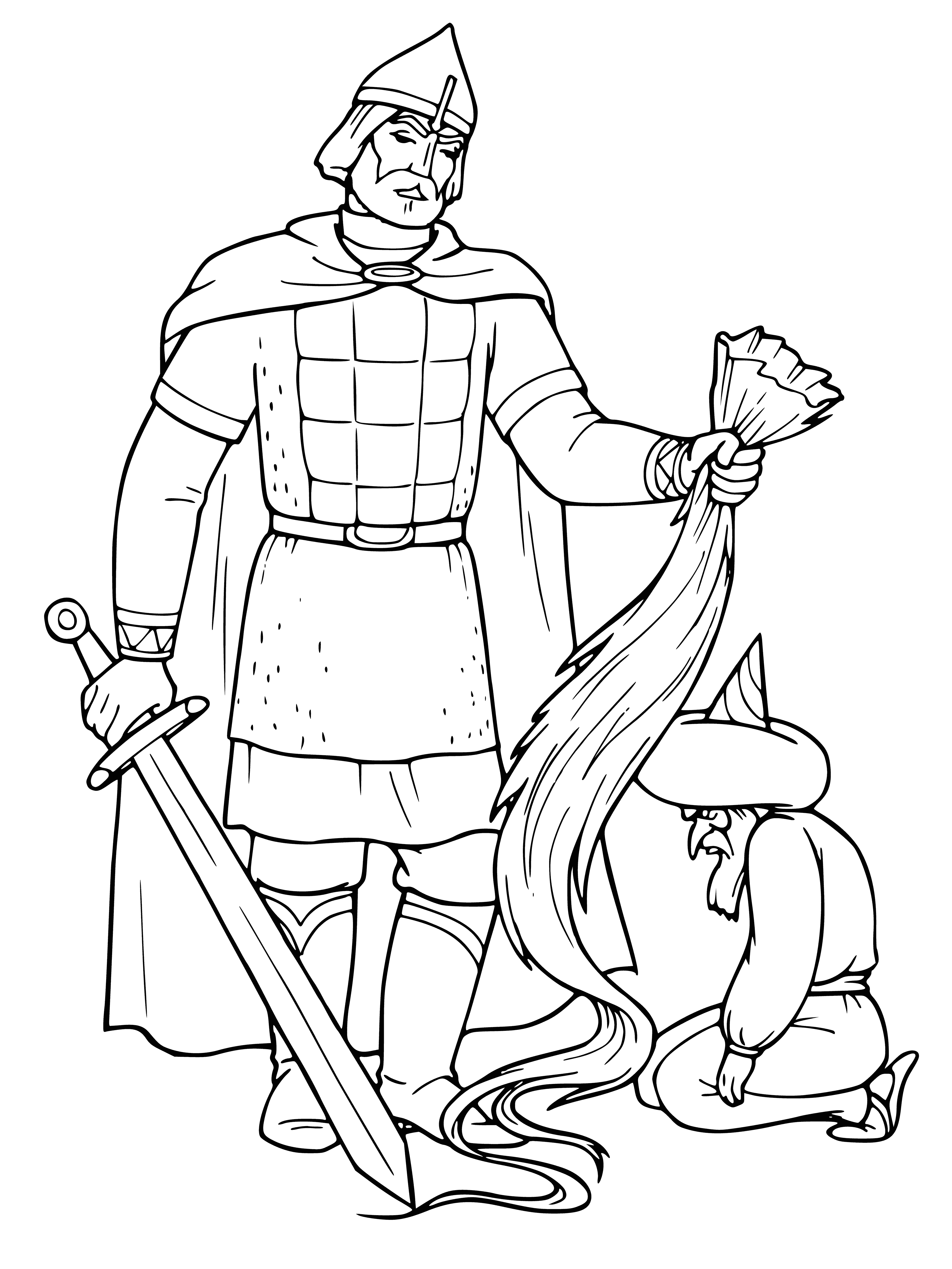 coloring page: Ivan Tsarevich cuts Chernomor's beard while he dreams in two Brothers Grimm tales.