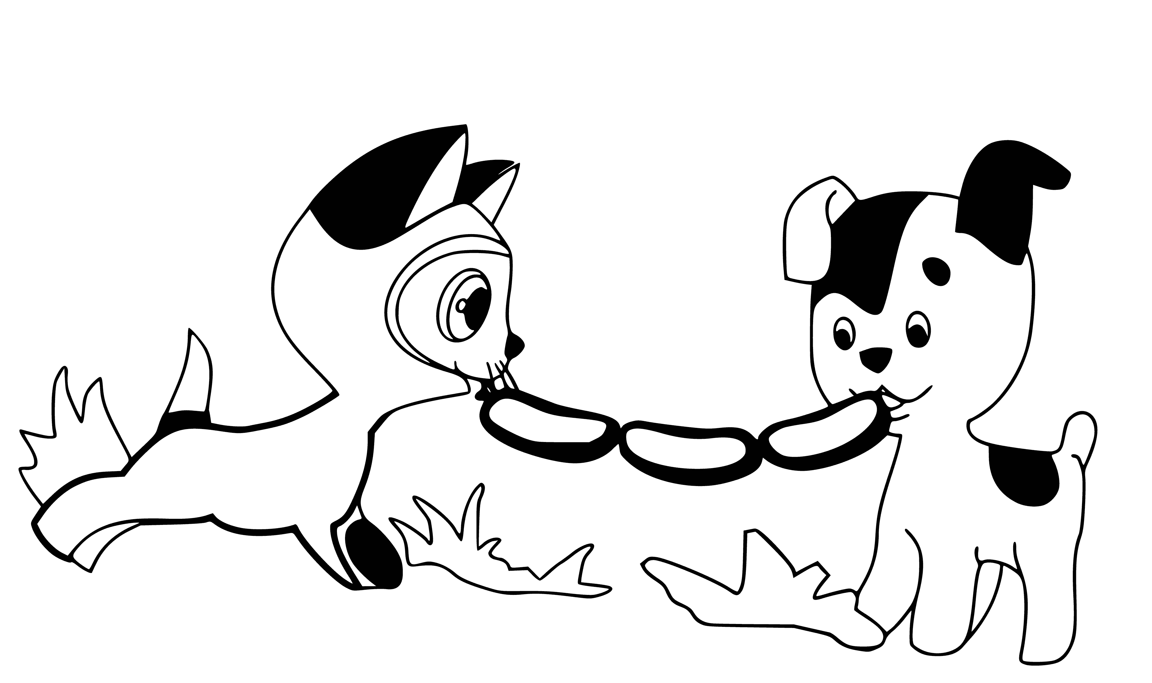 coloring page: Two cute animals, a kitten and puppy, sitting and standing together looking at the camera. #adorable