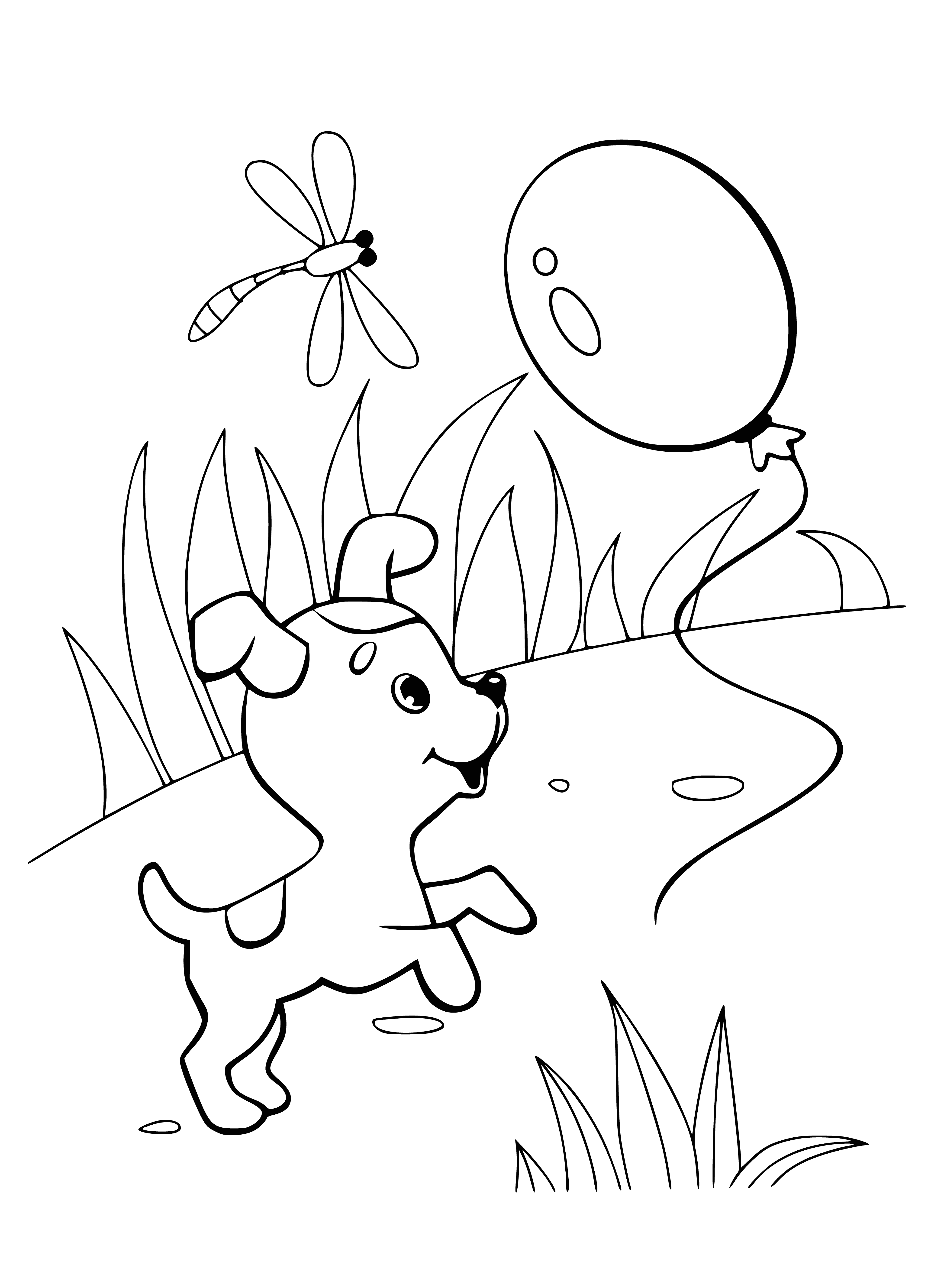 coloring page: Kitten chases a ball across the room, leaping and pouncing in an attempt to catch it.