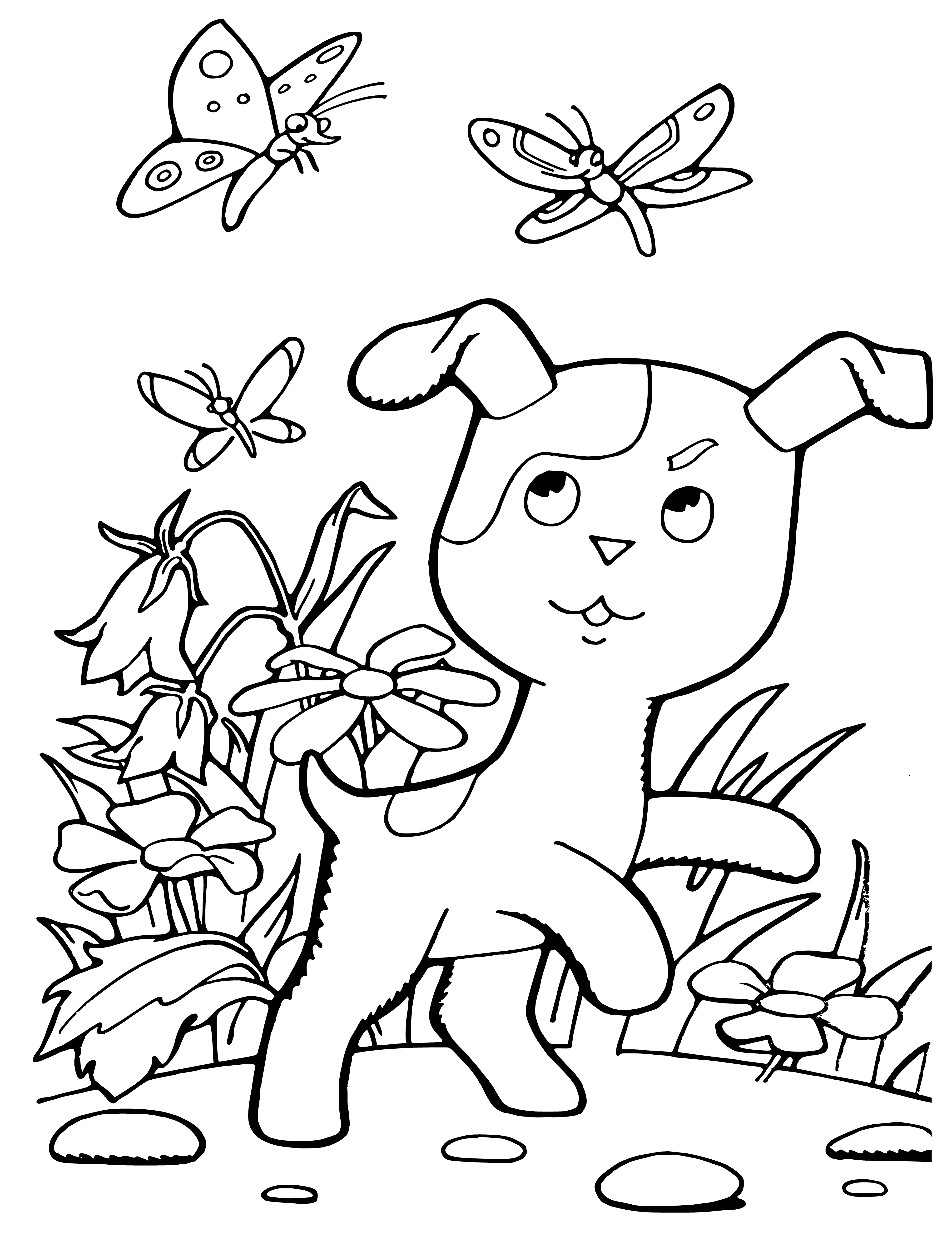 coloring page: Toy for small dog: rubber/plastic ball w/ cloth "tail" attached.