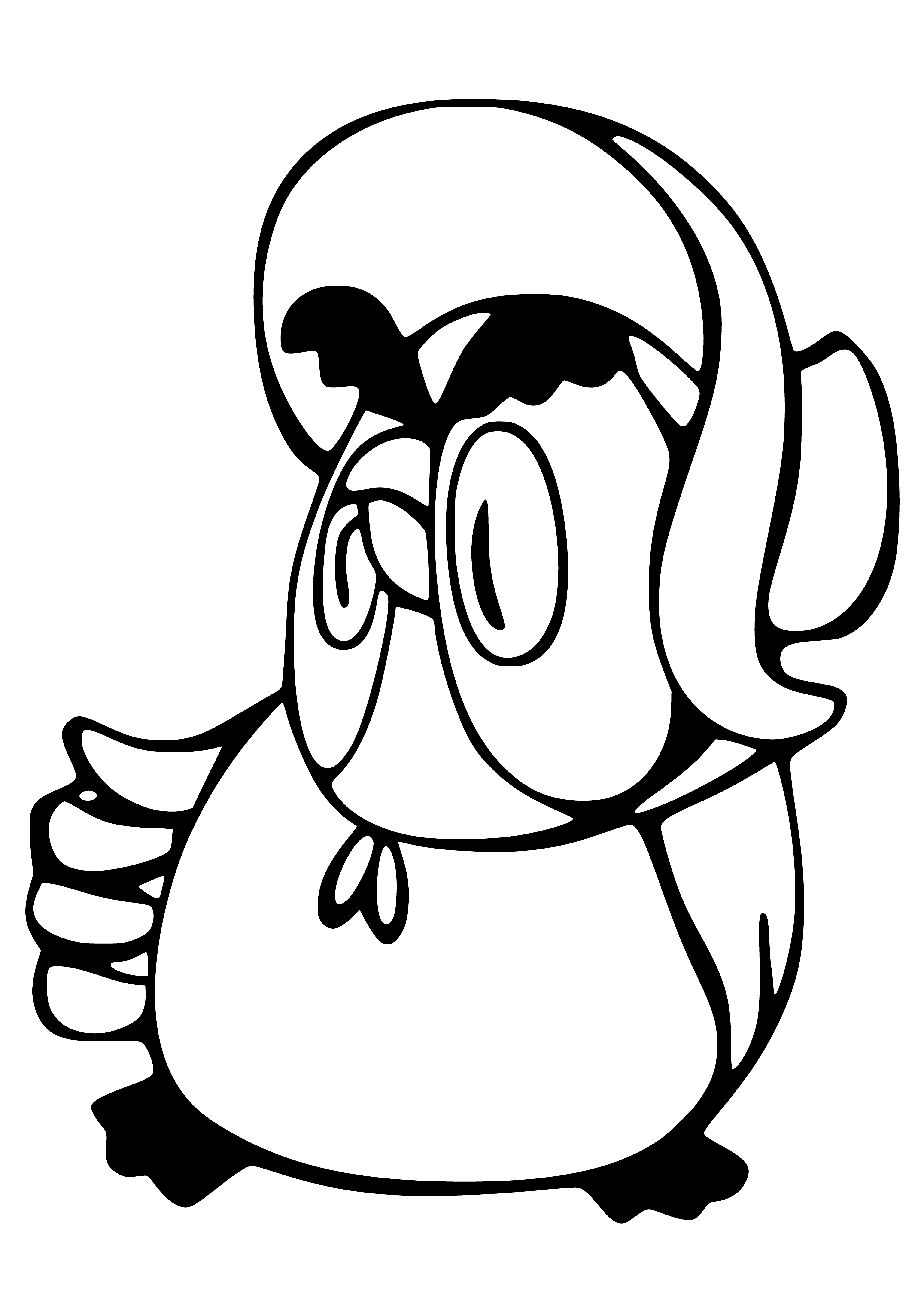 coloring page: Owl stands with arms crossed, wearing a bowtie, hat and big eyes.