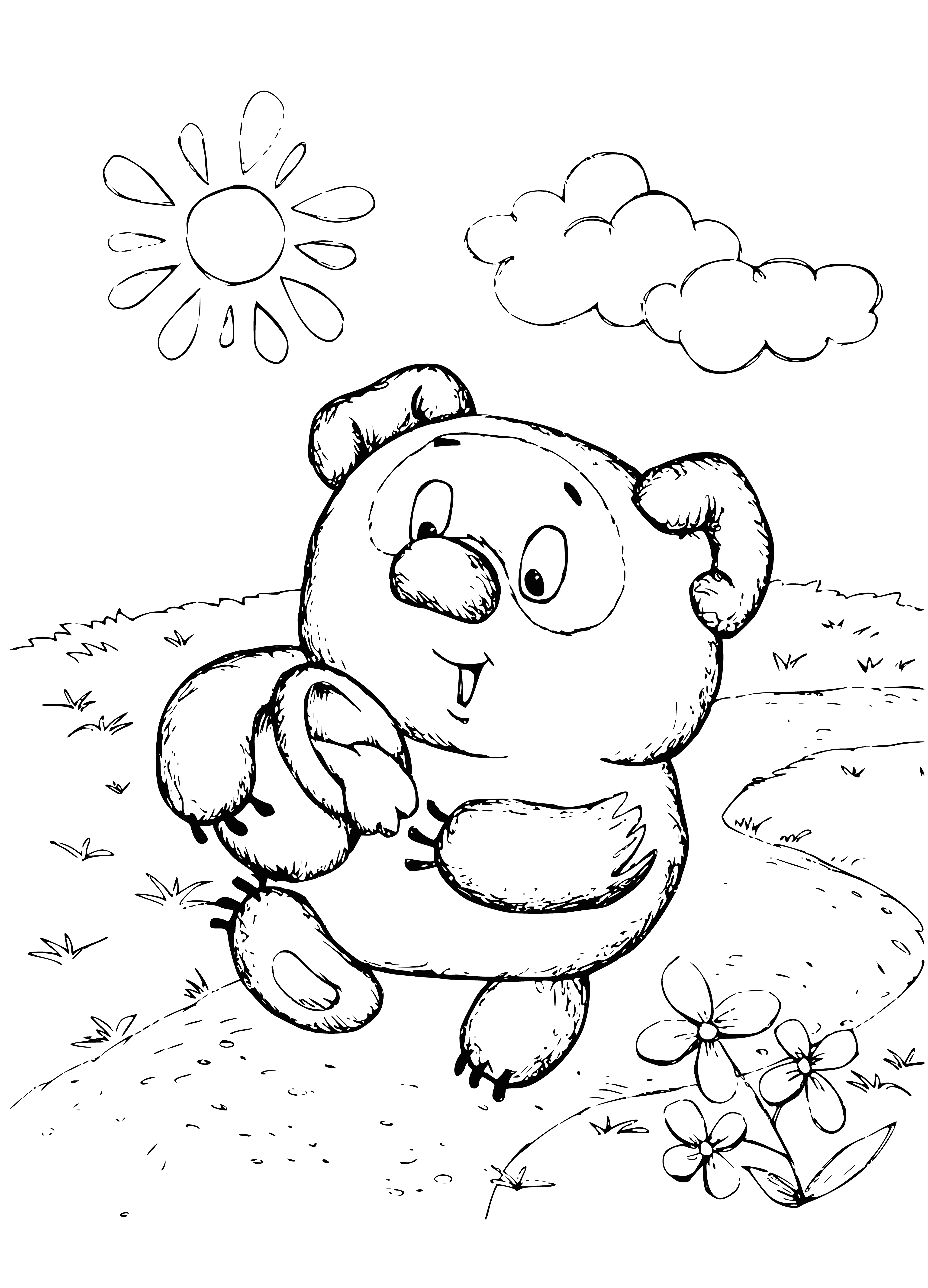 coloring page: Creature happily eats honey from large pot in coloring page - spoon in hand! #yum