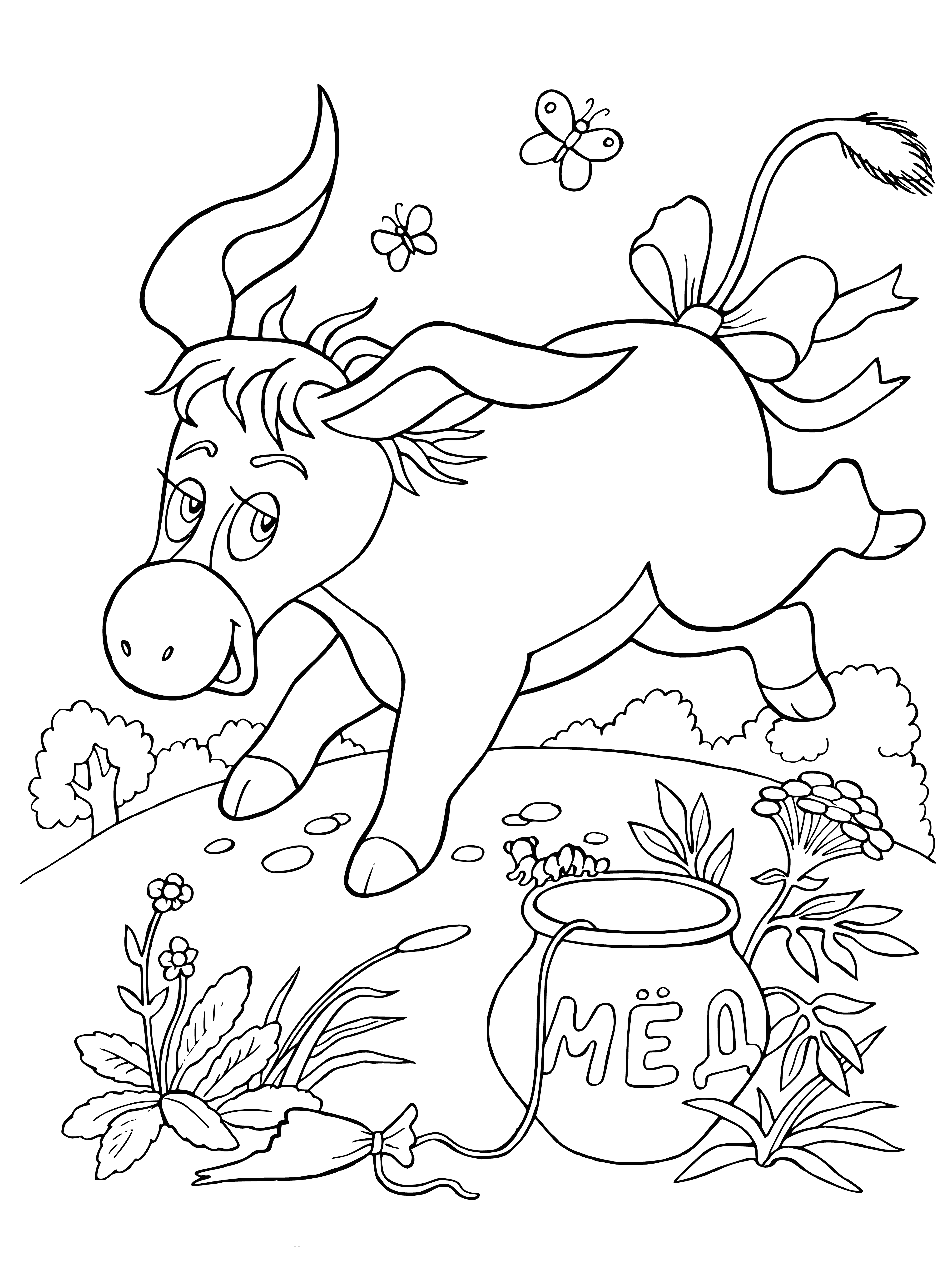 coloring page: Winnie & Donkey in a field of grass, looking at something in the distance. Pooh pondering, Donkey alert. #PoohandDonkey #CartoonMagic