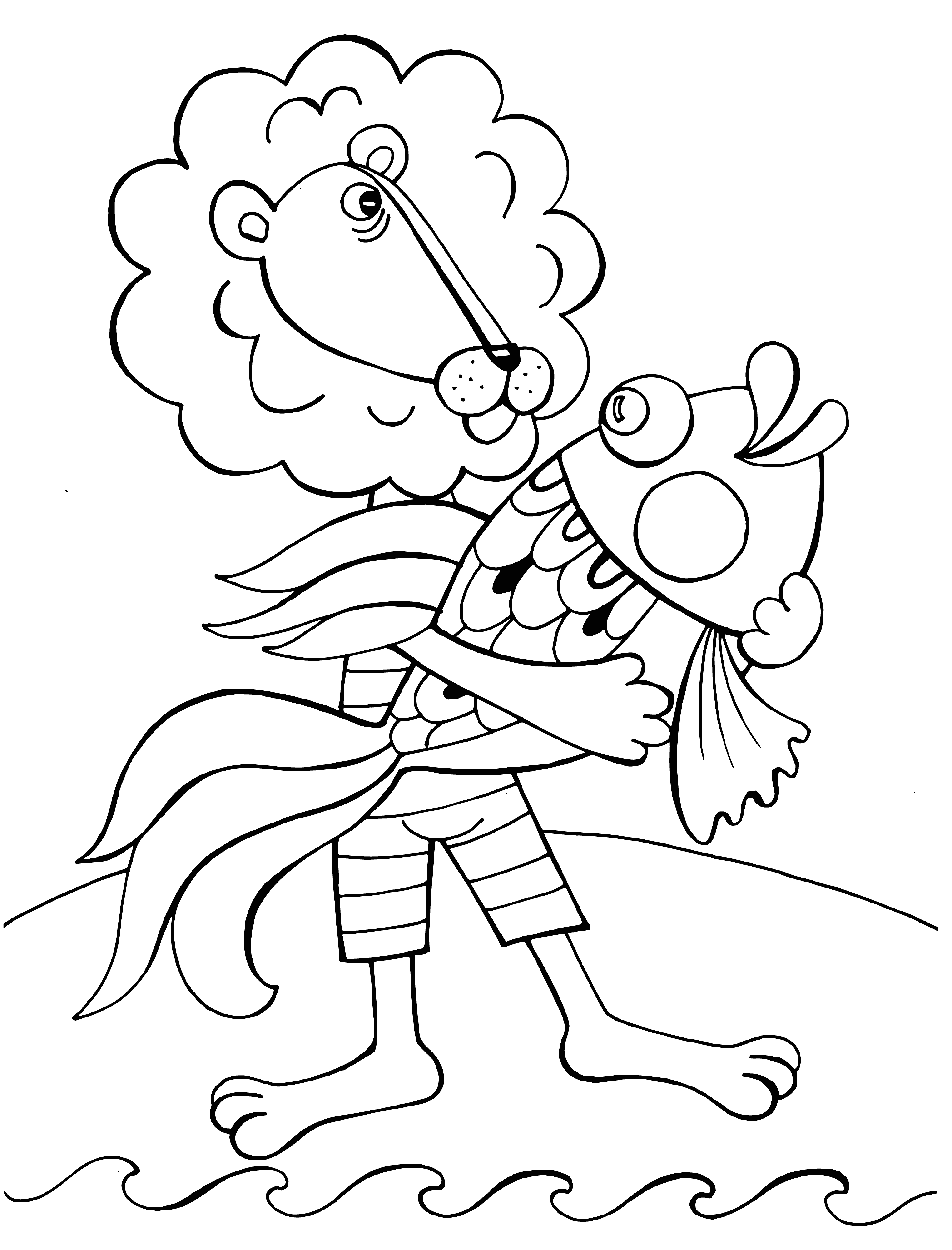 coloring page: The Vacation Boniface is a goldfish with dark brown body, white belly, and pale, transparent fins. It has two large black spots on its side.