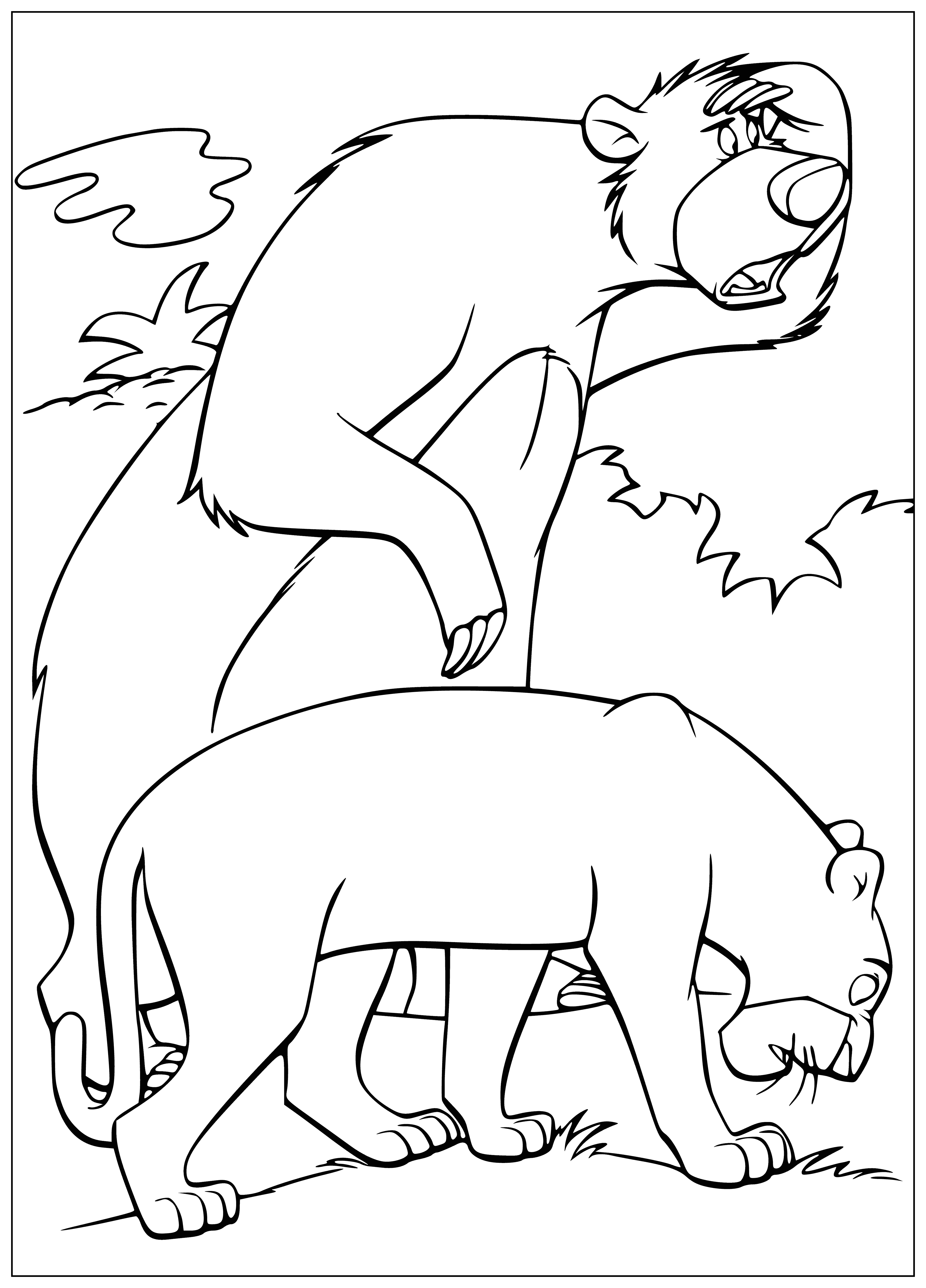 coloring page: Two tigers, Balu & Bagira, eyes closed, in coloring page.