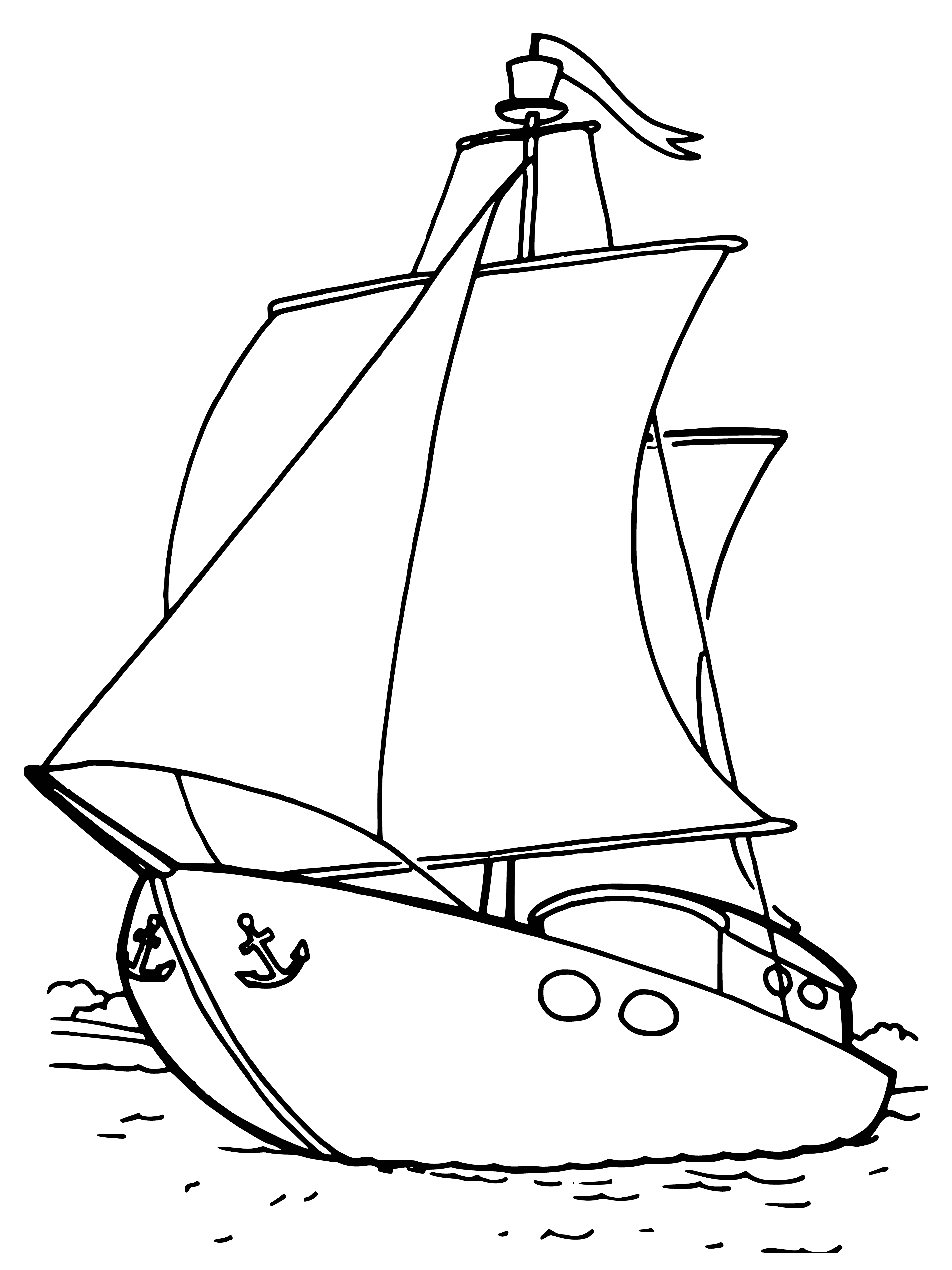 coloring page: Sailing vessels use sails, rigging & masts to propel themselves thru water. Can be monohulls (1 hull) or multihulls (multiple hulls).