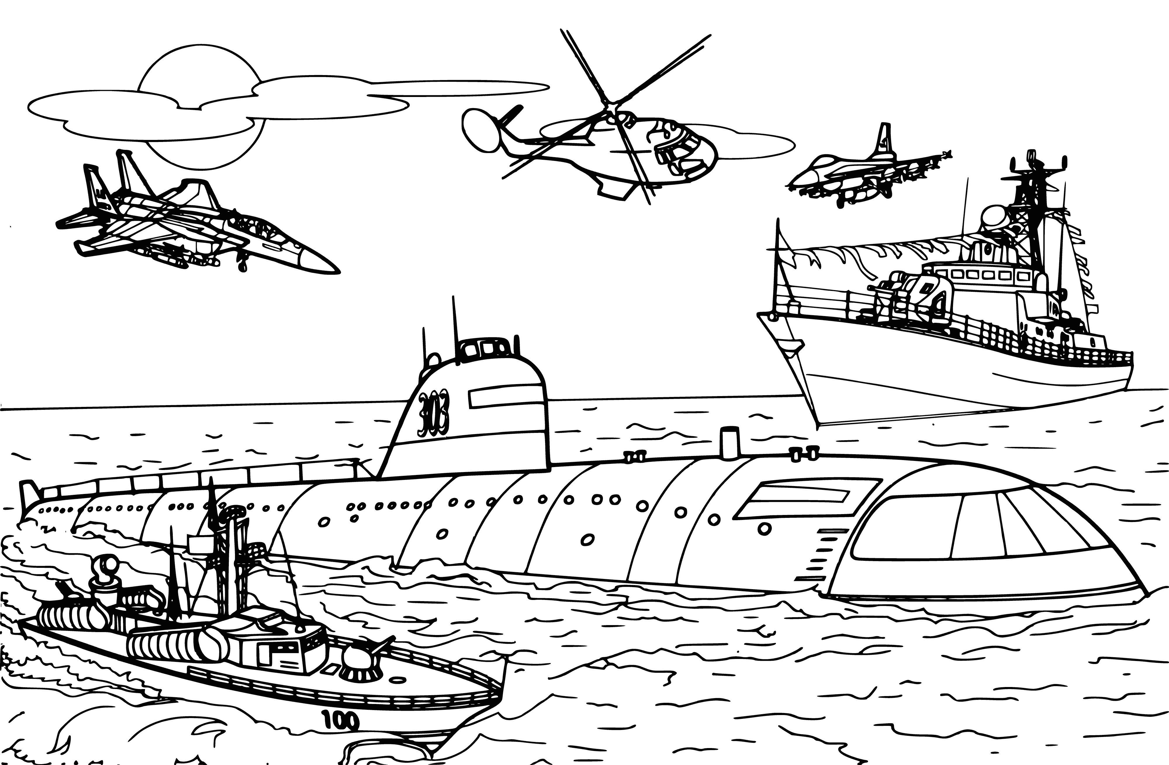 coloring page: This coloring page has various boats including fishing boats, sailboats, and a yacht of different sizes and shapes.