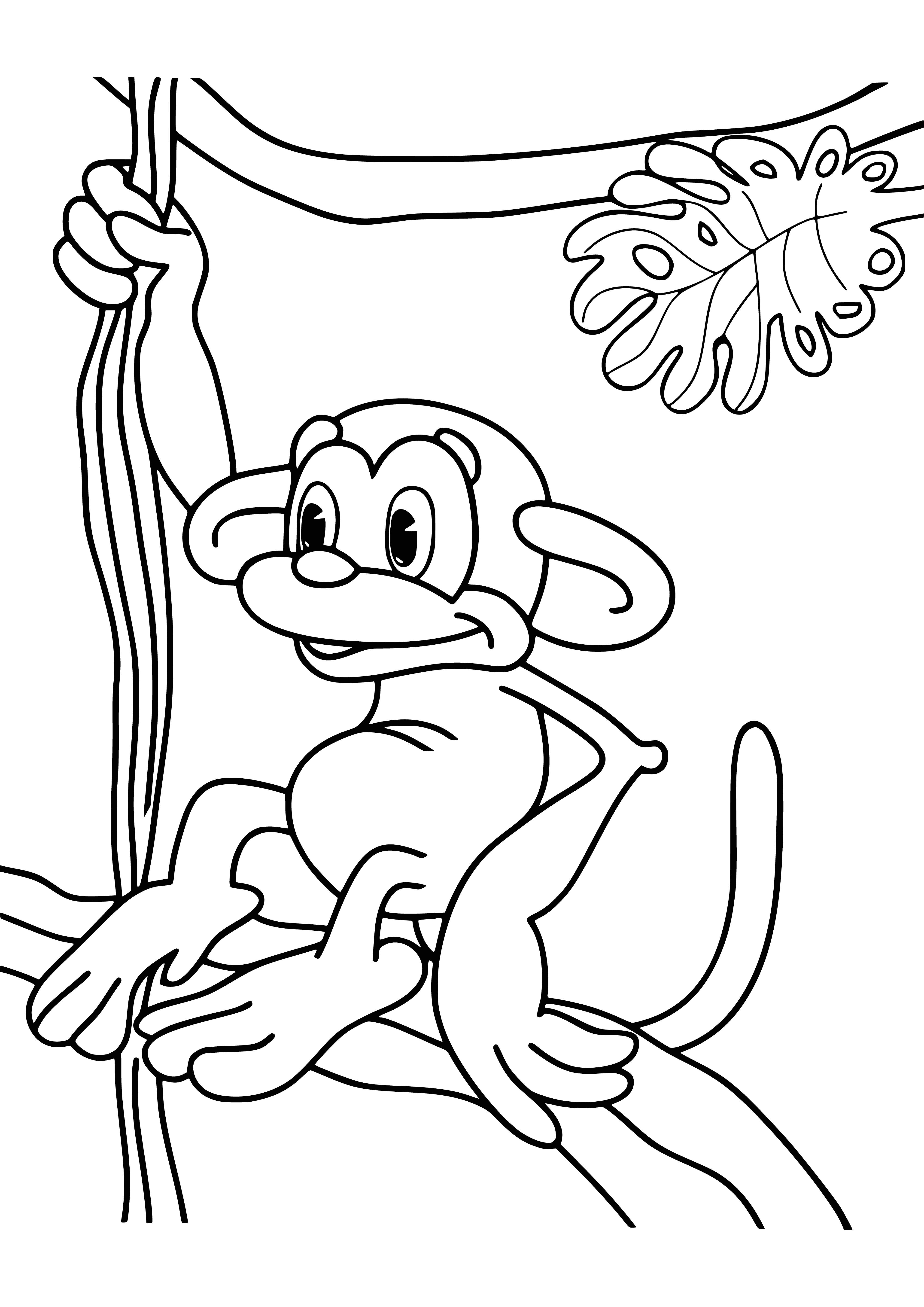 coloring page: Monkey mom carries baby in her arms while climbing a tree with long tail. #CuteAnimals #Mammoth