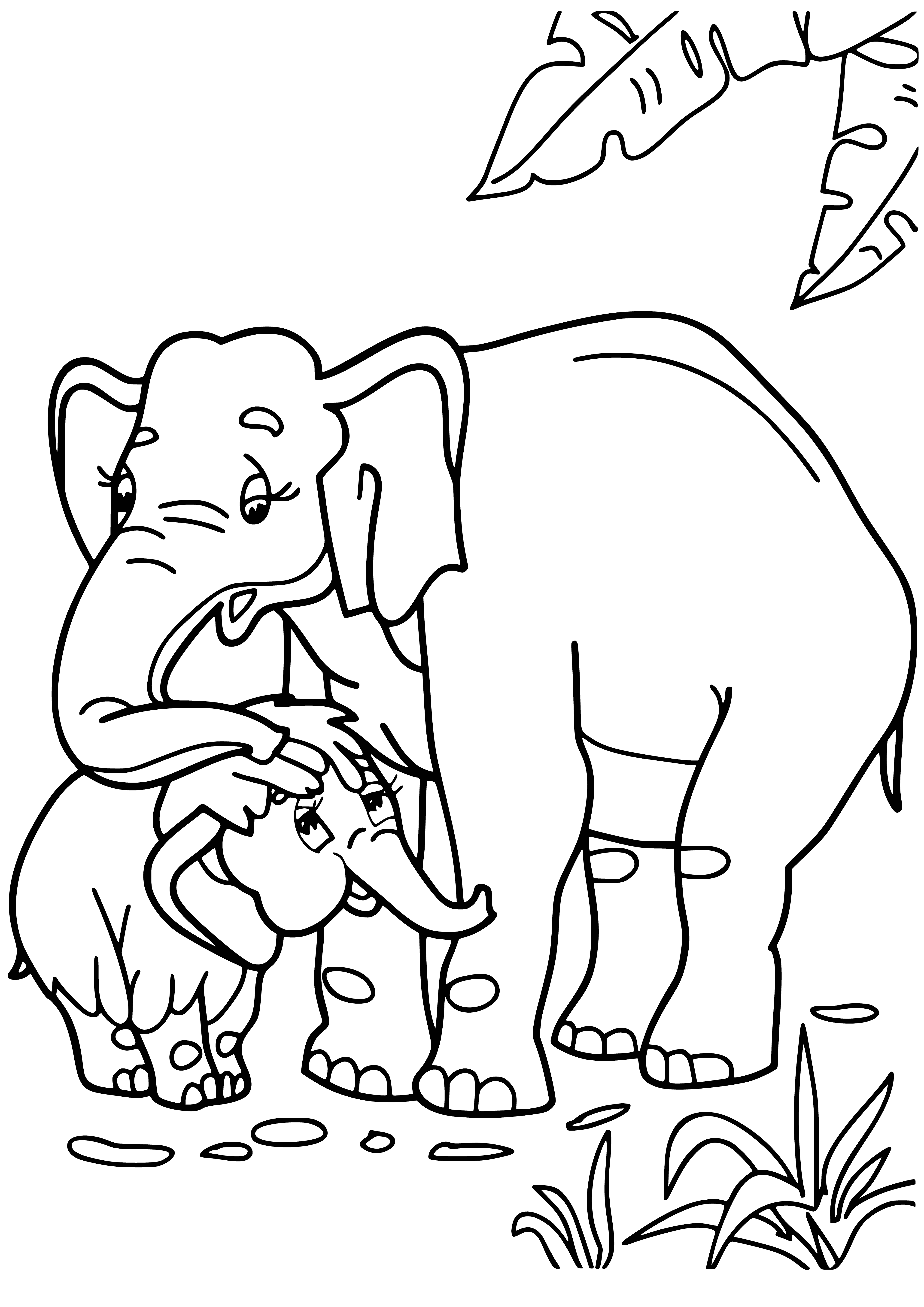 coloring page: A mammoth lying on its side with long, curved tusks & thick, shaggy fur. It has closed eyes & large teeth are visible in its open mouth. #coloringpage