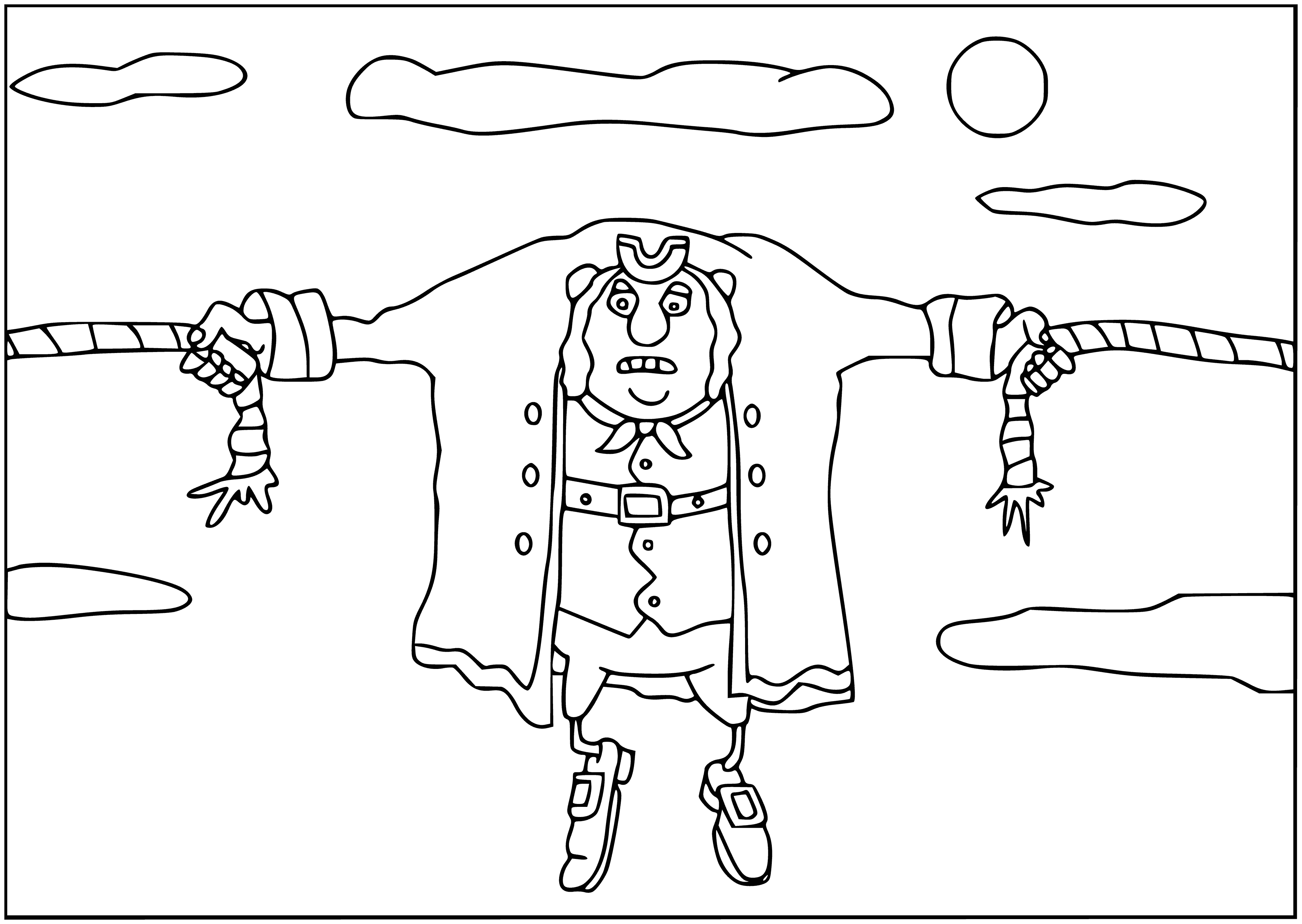 coloring page: A pirate ship is on a treasure island full of gold & jewels with birds flying overhead - no people in sight!