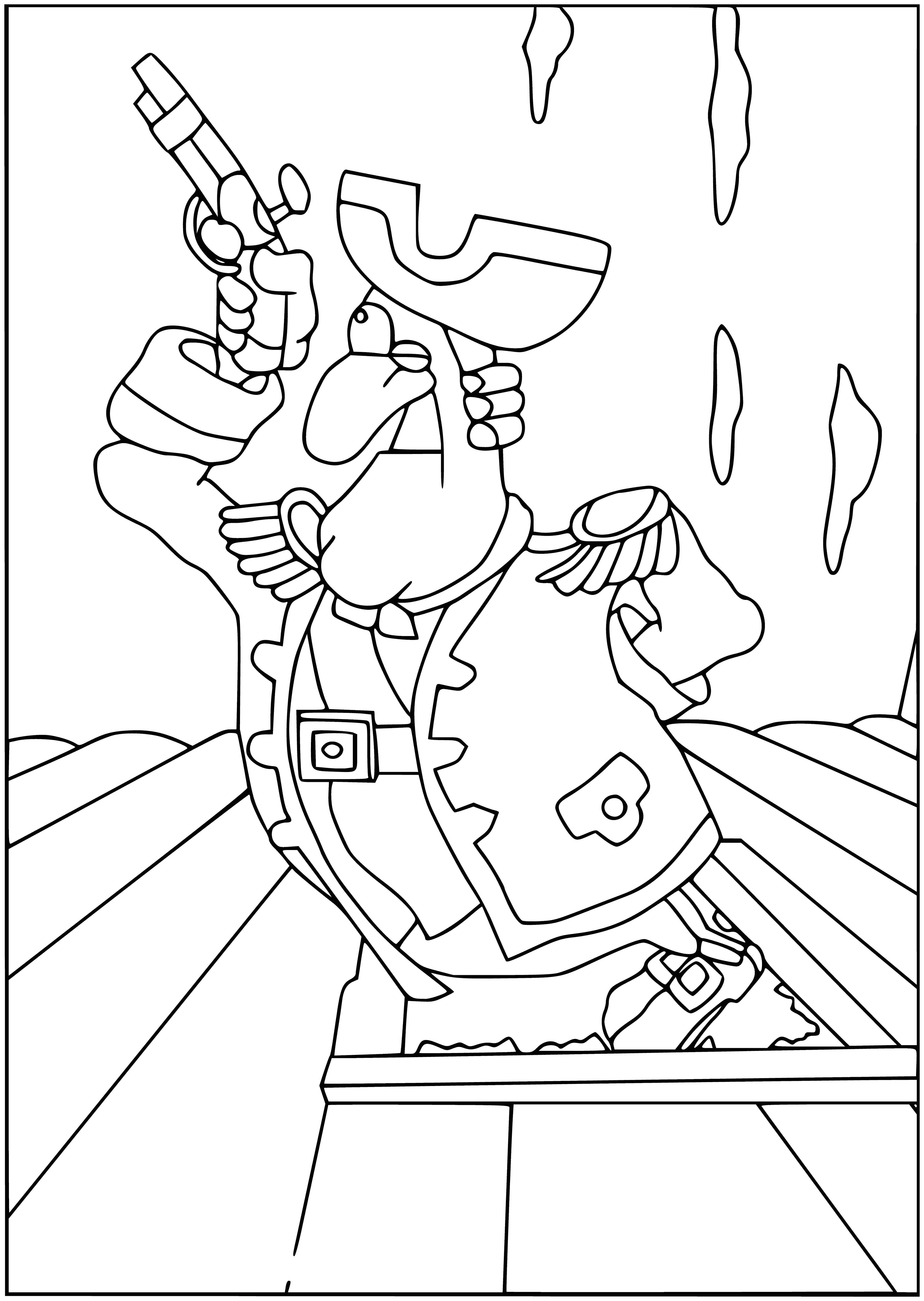 coloring page: A man in a blue coat & white wig sits at a desk, studying a map intently.