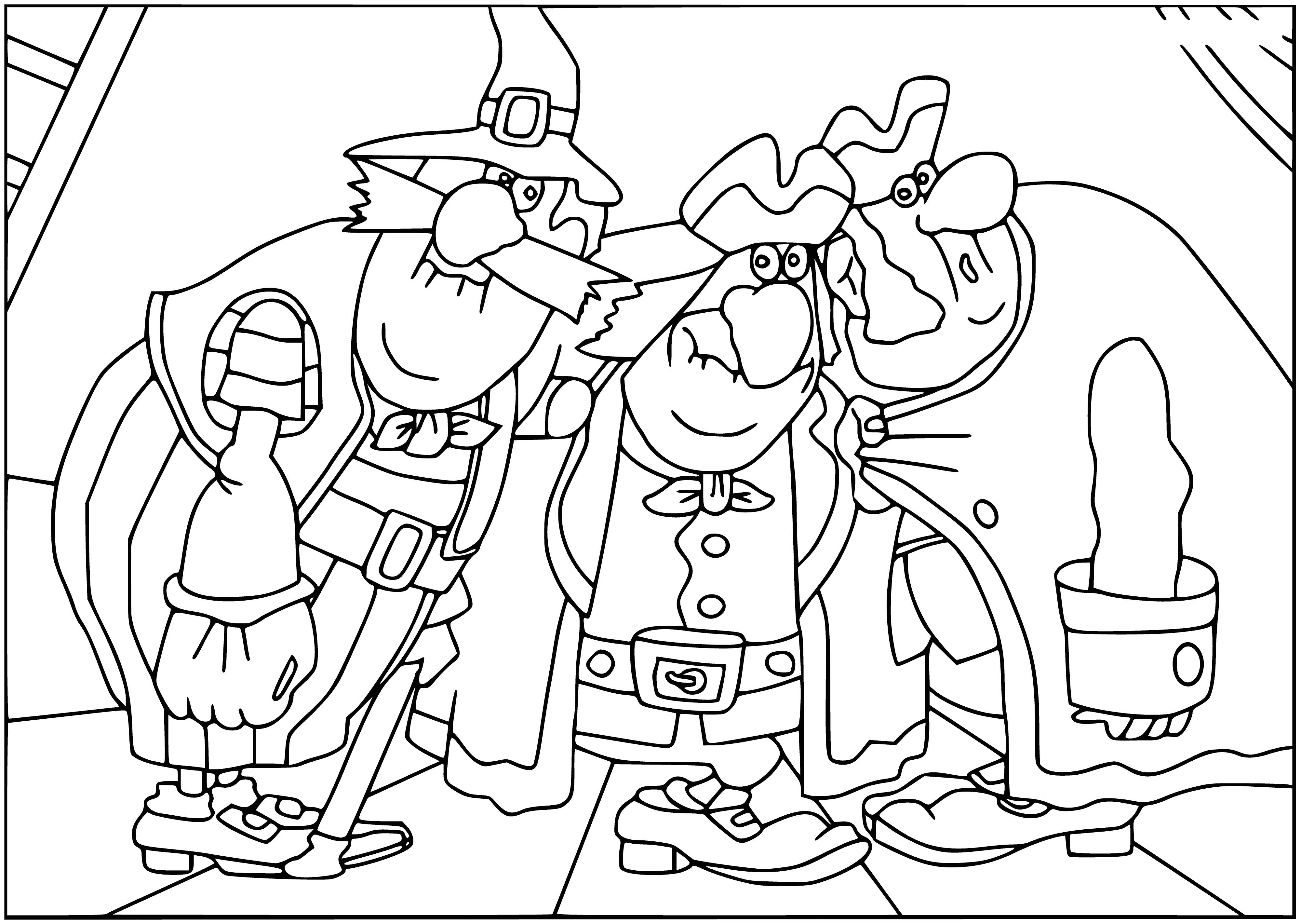 coloring page: Pirates sailing a silver ship on a dark sea under a bright full moon w/ cannons & a skull-crossbones flag. Mean & dangerous pirates onboard.