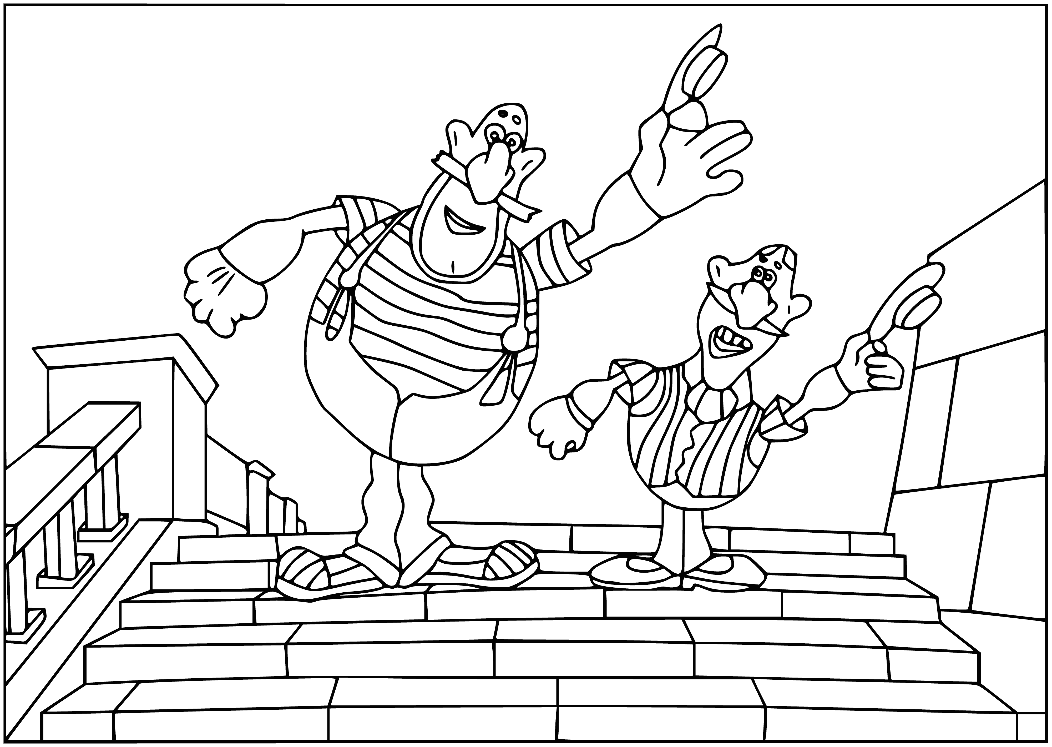 coloring page: Four intimidating men with guns. One smoking a cigarette, one with cigar in his mouth, two with machine guns pointed out the window.