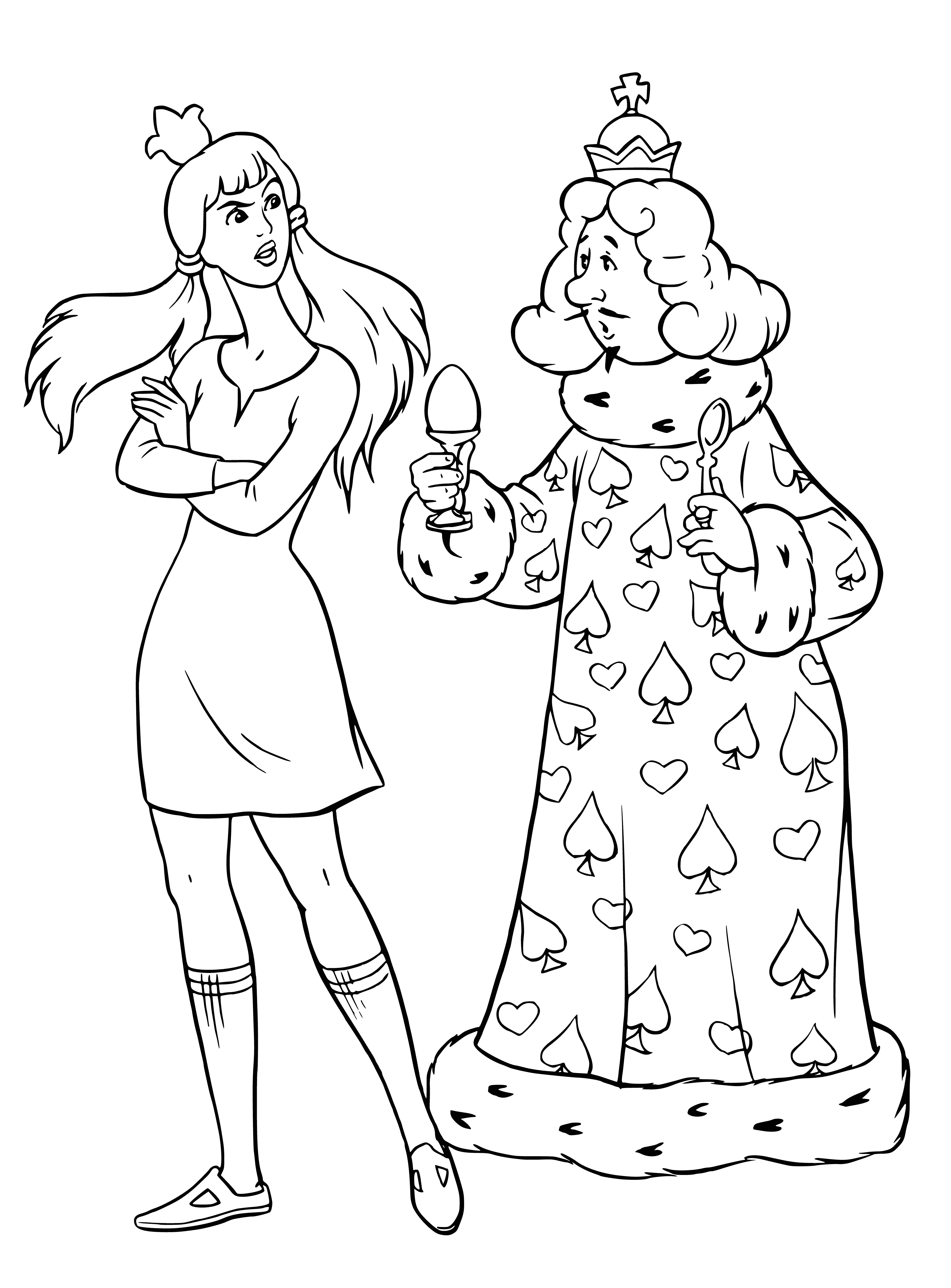 coloring page: King and princess enjoying music from a group of musicians; both are content and happy.